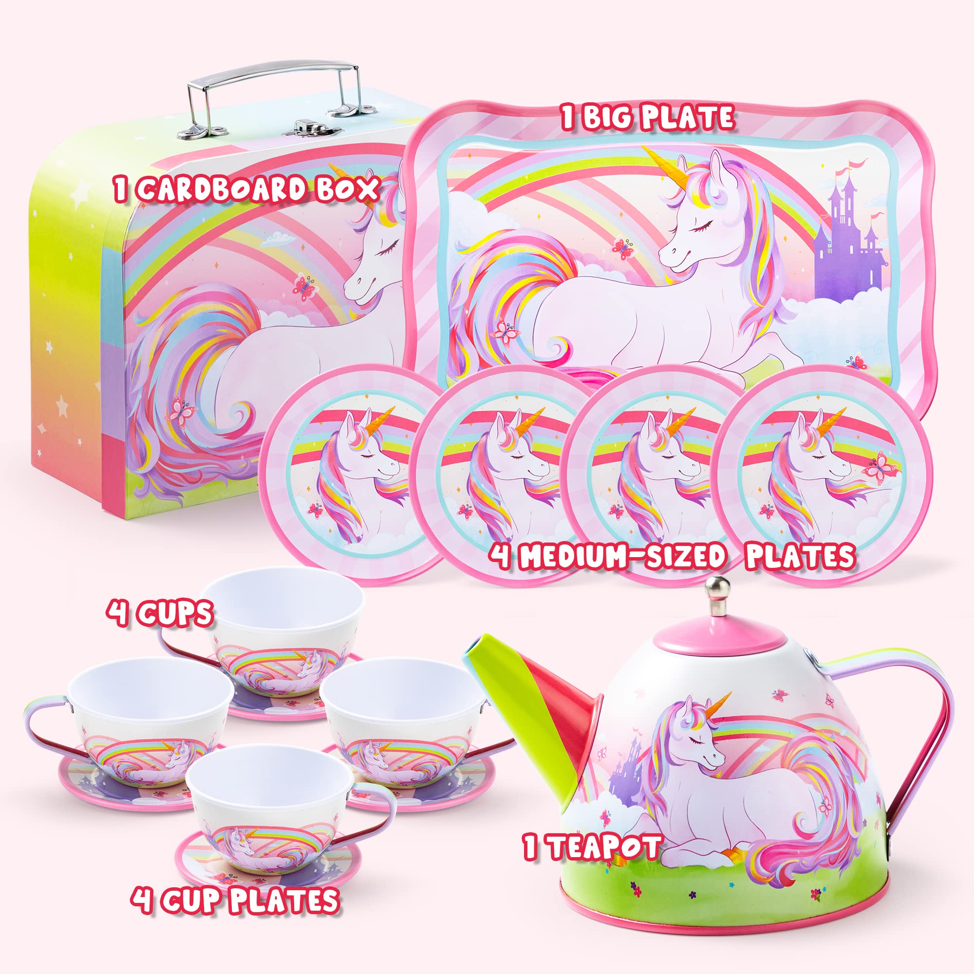 Unicorn Tin Teapot Set With Mermaid Case, 14 Pcs - Image 2