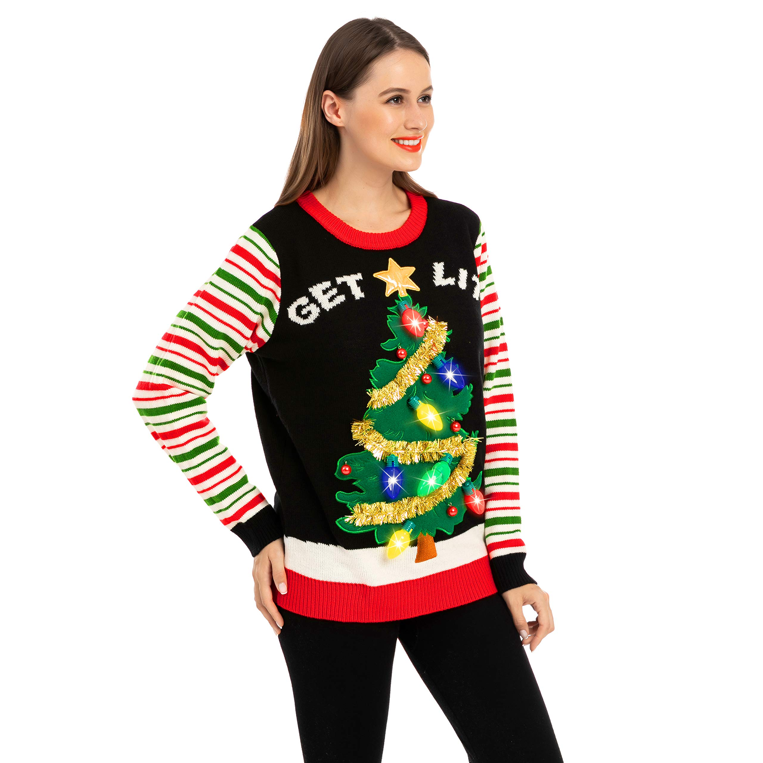 Get lit Christmas Tree ugly sweater with Light Bulbs (Women) - Image 2