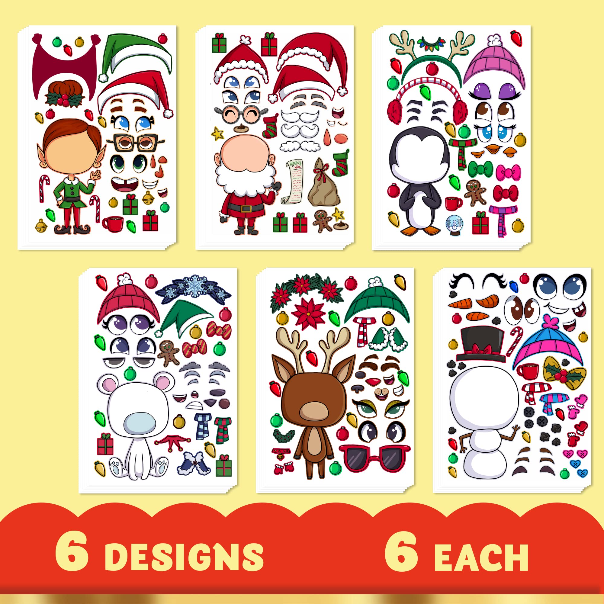 Make-a-face Christmas Sticker in 6 Designs, 36 Pcs - Image 3