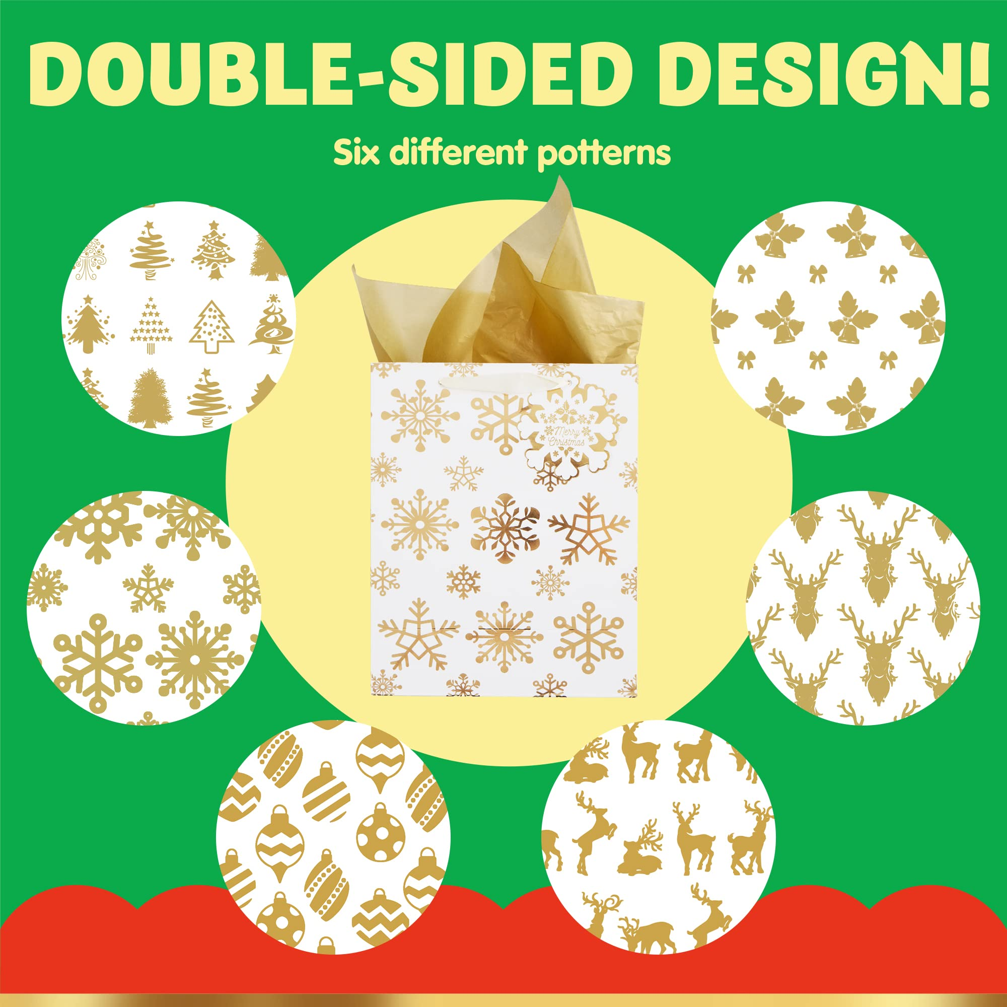 24Pcs Christmas Foil Gold Gift Bags - Image 3