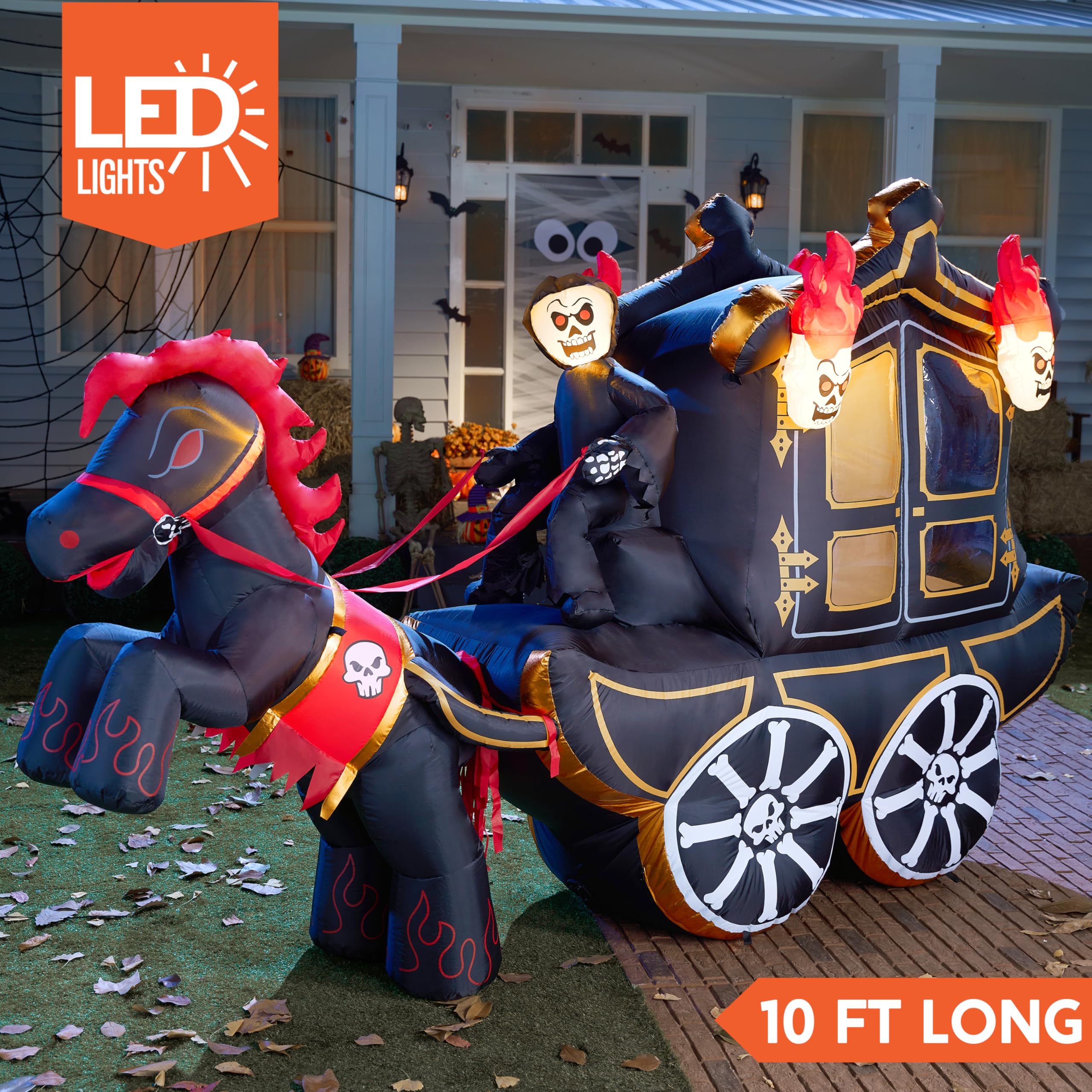 Joiedomi 10 FT Hellfire Carriage Inflatable with LEDs - Halloween Yard Decor - Image 2