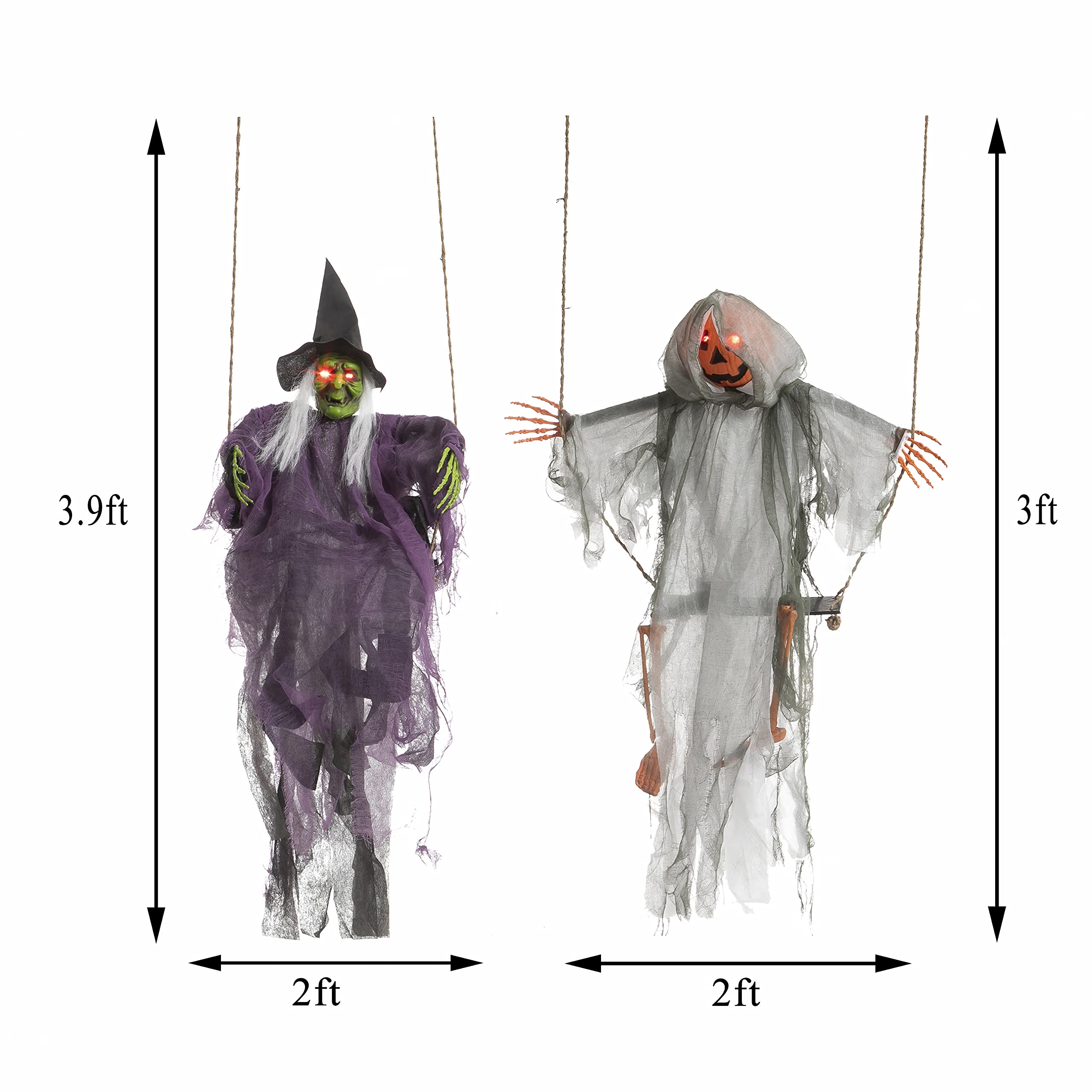 2 Packs Halloween Lighted Swinging Pumpkin & Witch - Image 2