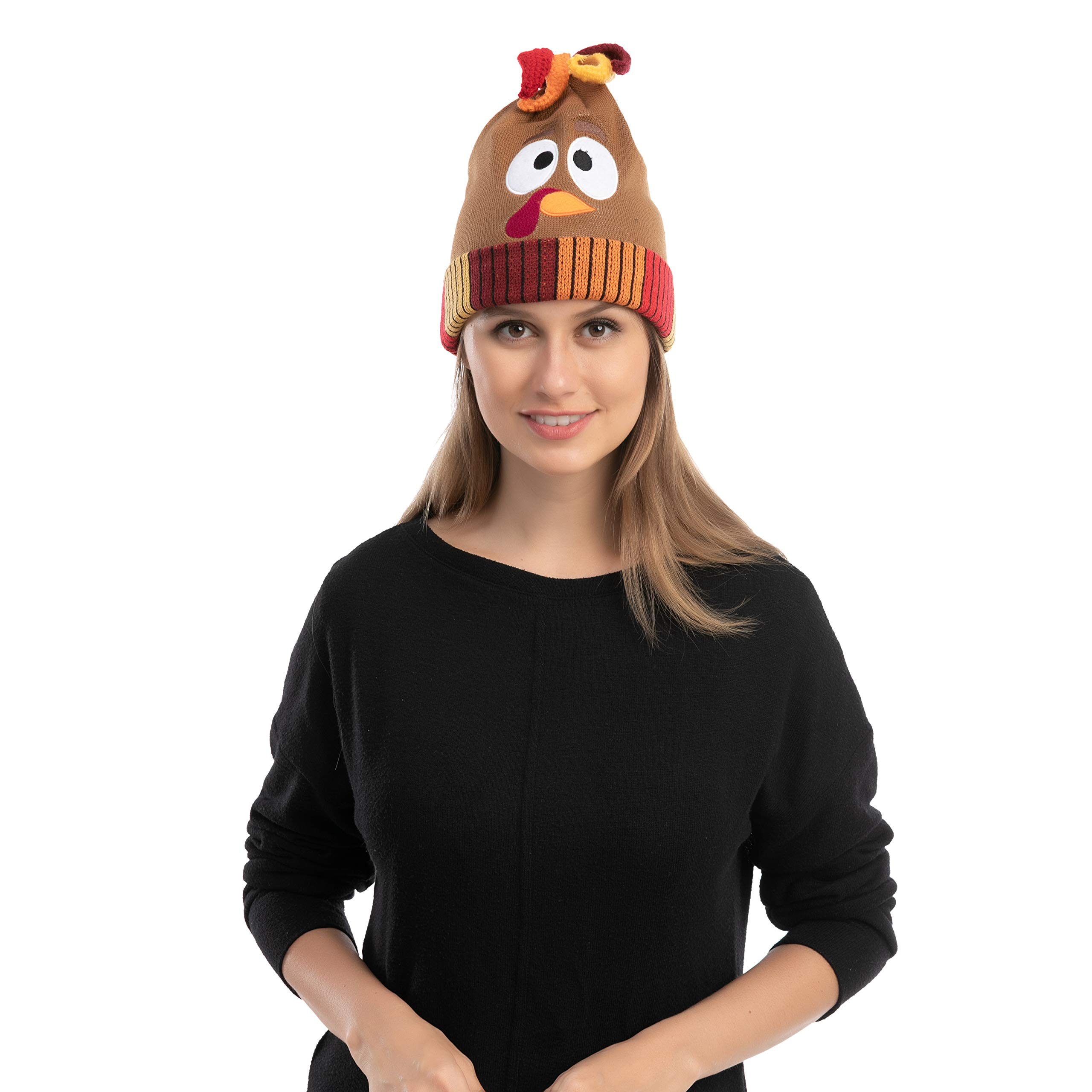 2 Piece Thanksgiving Pom Pom Beanie Hats - Image 2