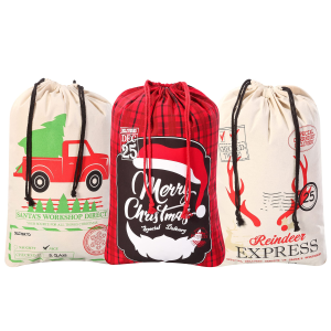 Christmas Canvas Burlap Gift Bags, 3Pcs