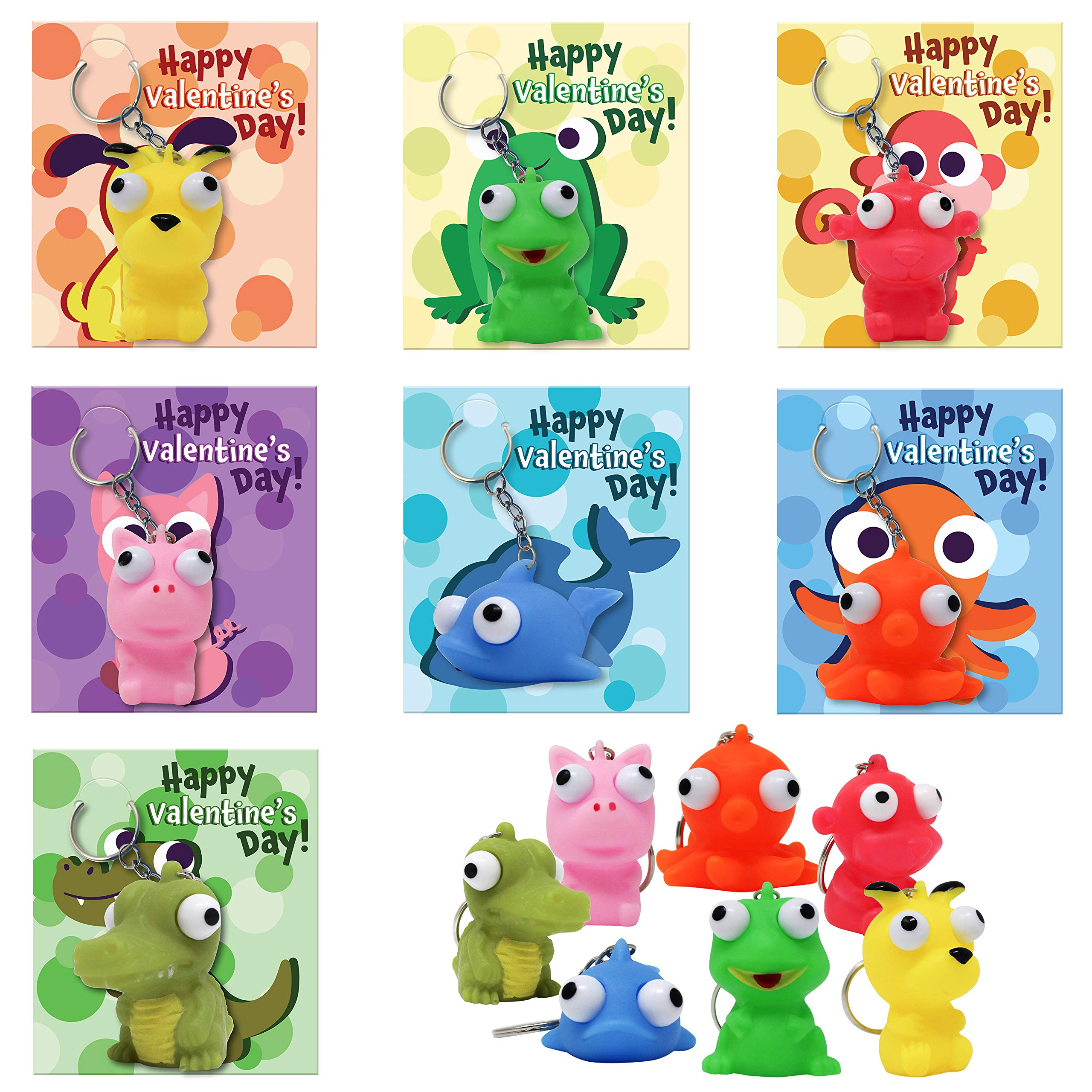 28Pcs Animal Keychains featuring Bulging Eyes with Kids Valentines Cards - Image 3