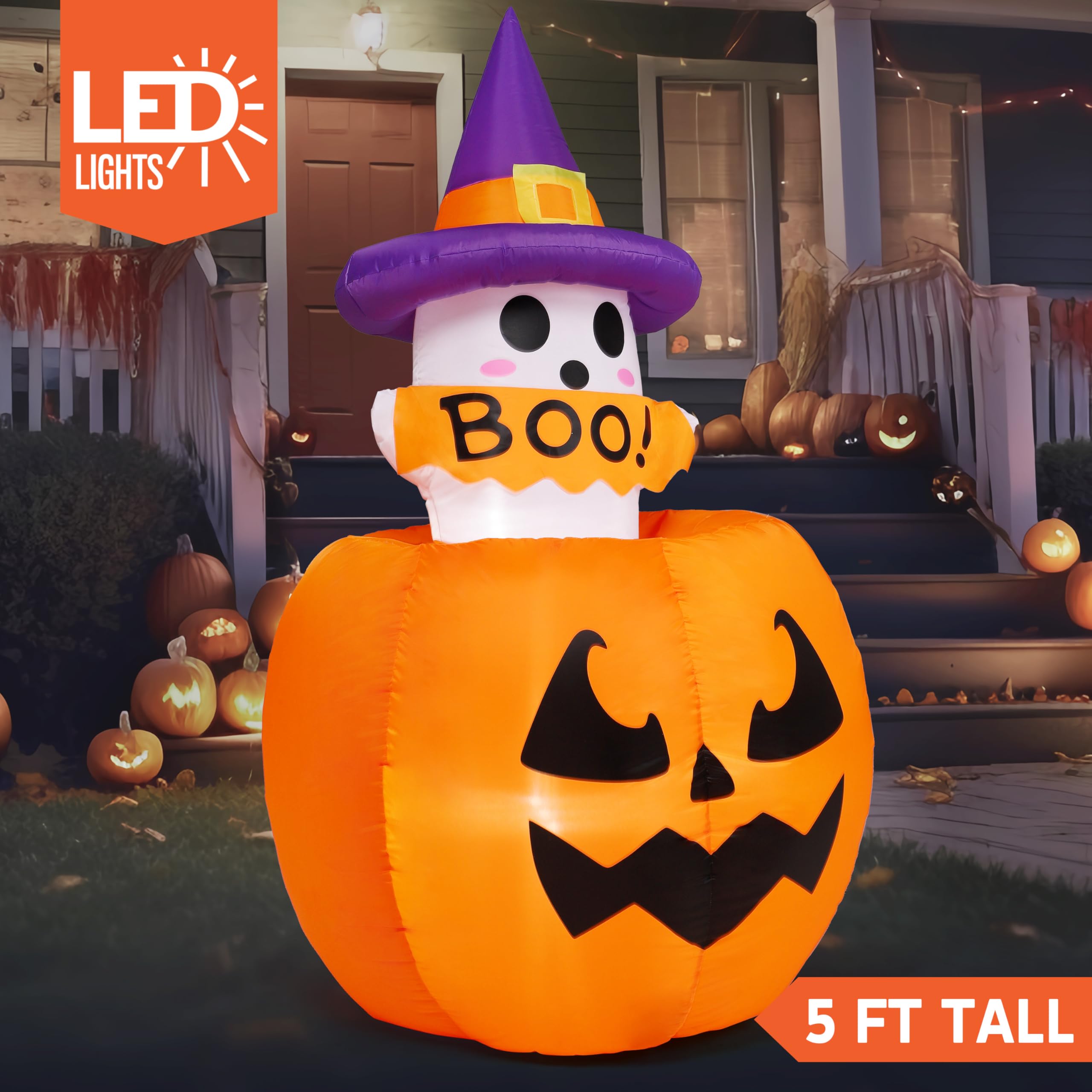 Joiedomi 5 FT Animated Pumpkin Ghost Inflatable - LED Outdoor Decor - Image 2