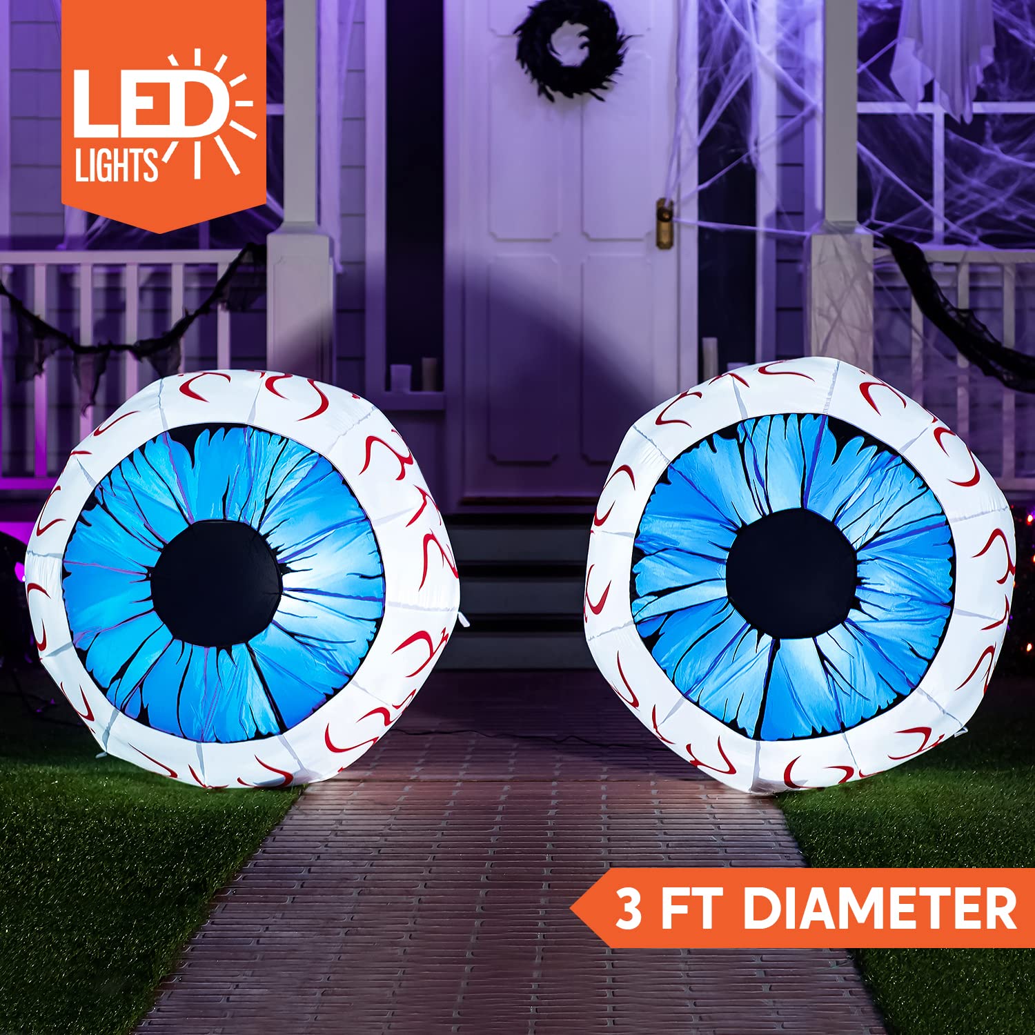Joiedomi 3 FT Inflatable Light Up Eyeball with LEDs - Blue Halloween Decor - Image 2