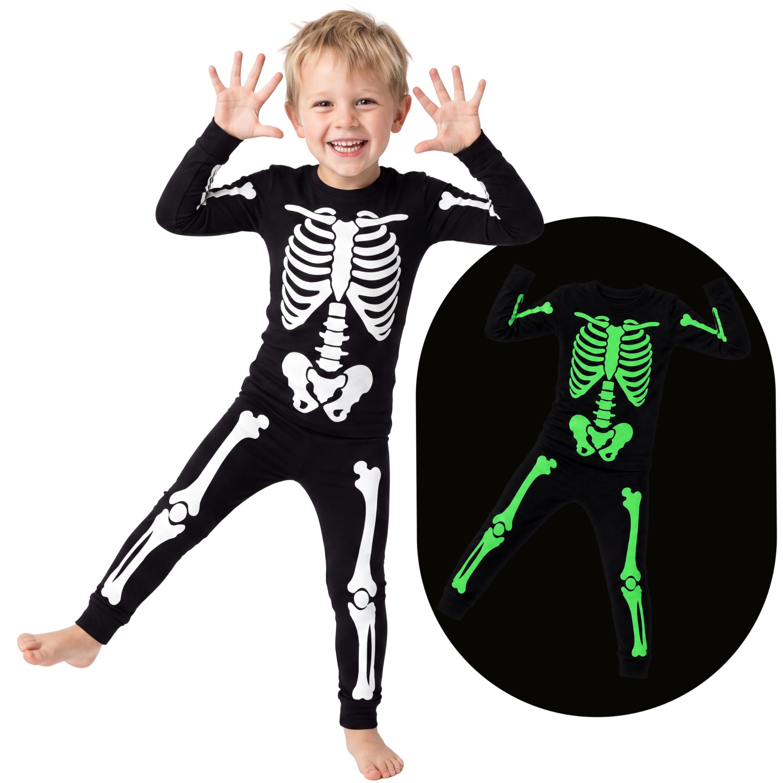 Giggling Getup Kids Skeleton Pajamas - Glow in the Dark 100% Cotton for 3T-8Y - Image 11