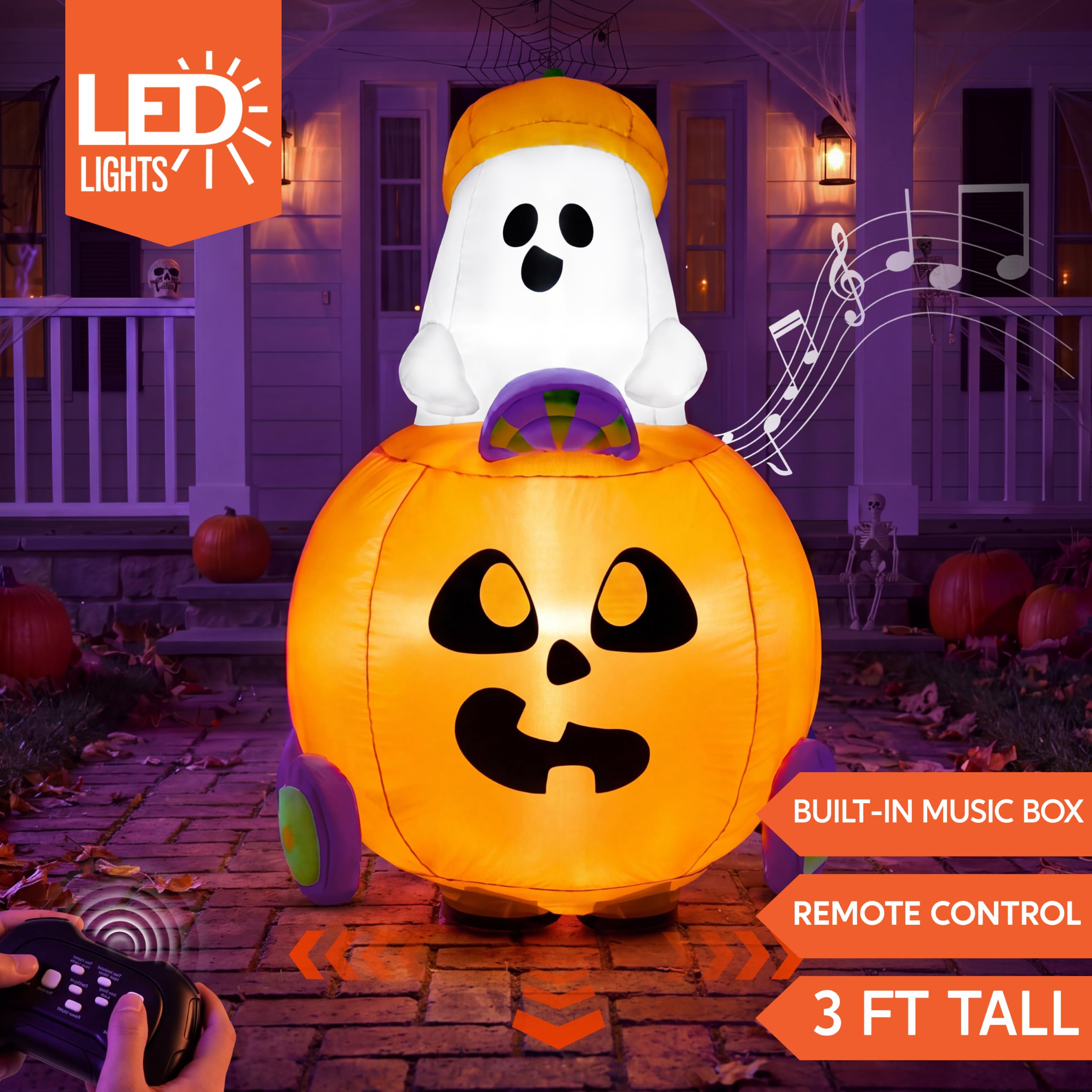 Remote Control Halloween Inflatable Ghost Pumpkin Car Toy for Kids - Image 9