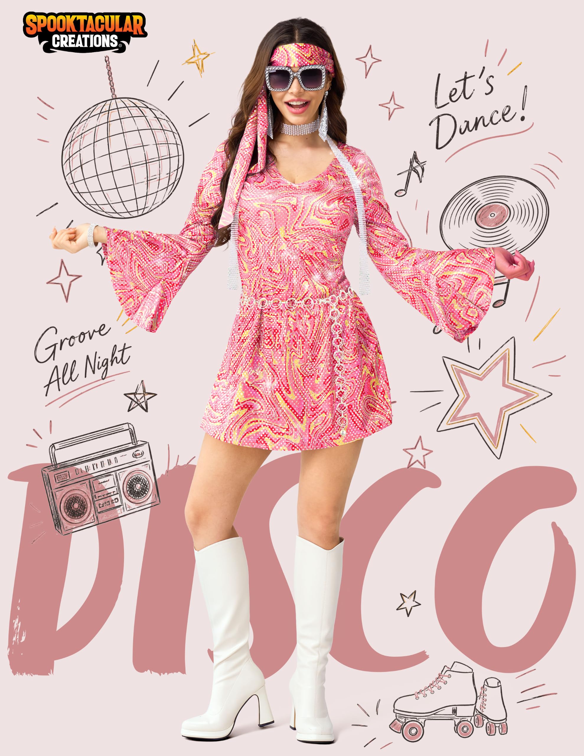 JOYIN 70s Disco Outfit for Women - Halloween Dress & Accessories Set - Image 3