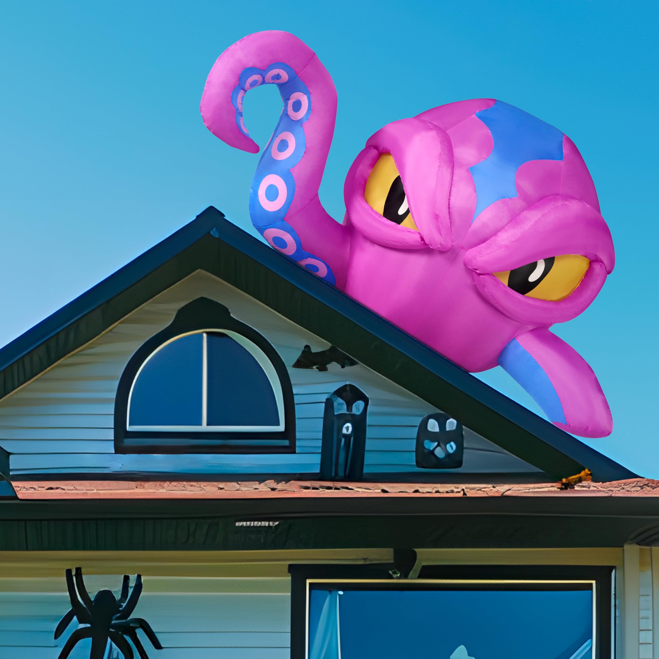 Joiedomi 4 FT Inflatable Purple Octopus Window Decor - LED Halloween Prop - Image 2