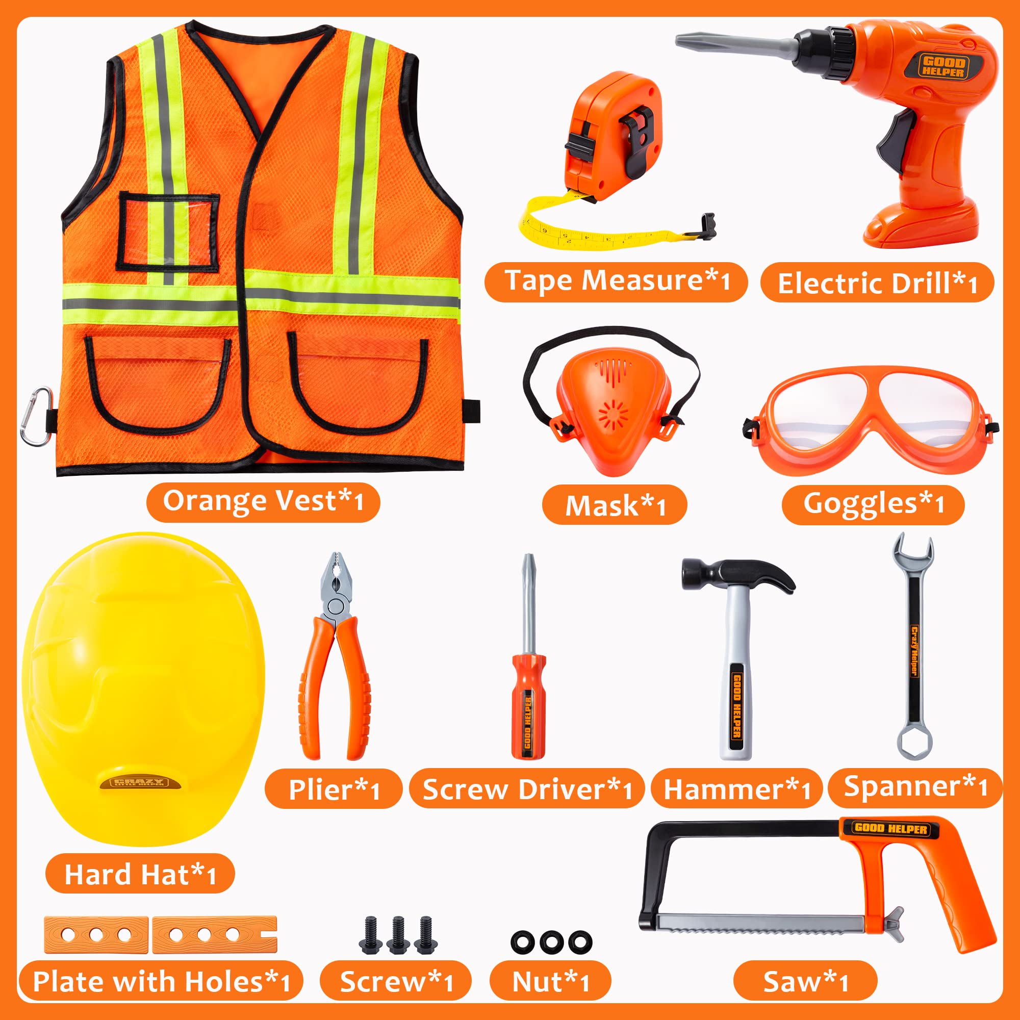 Construction Worker Play Tool Toys Set - Image 2