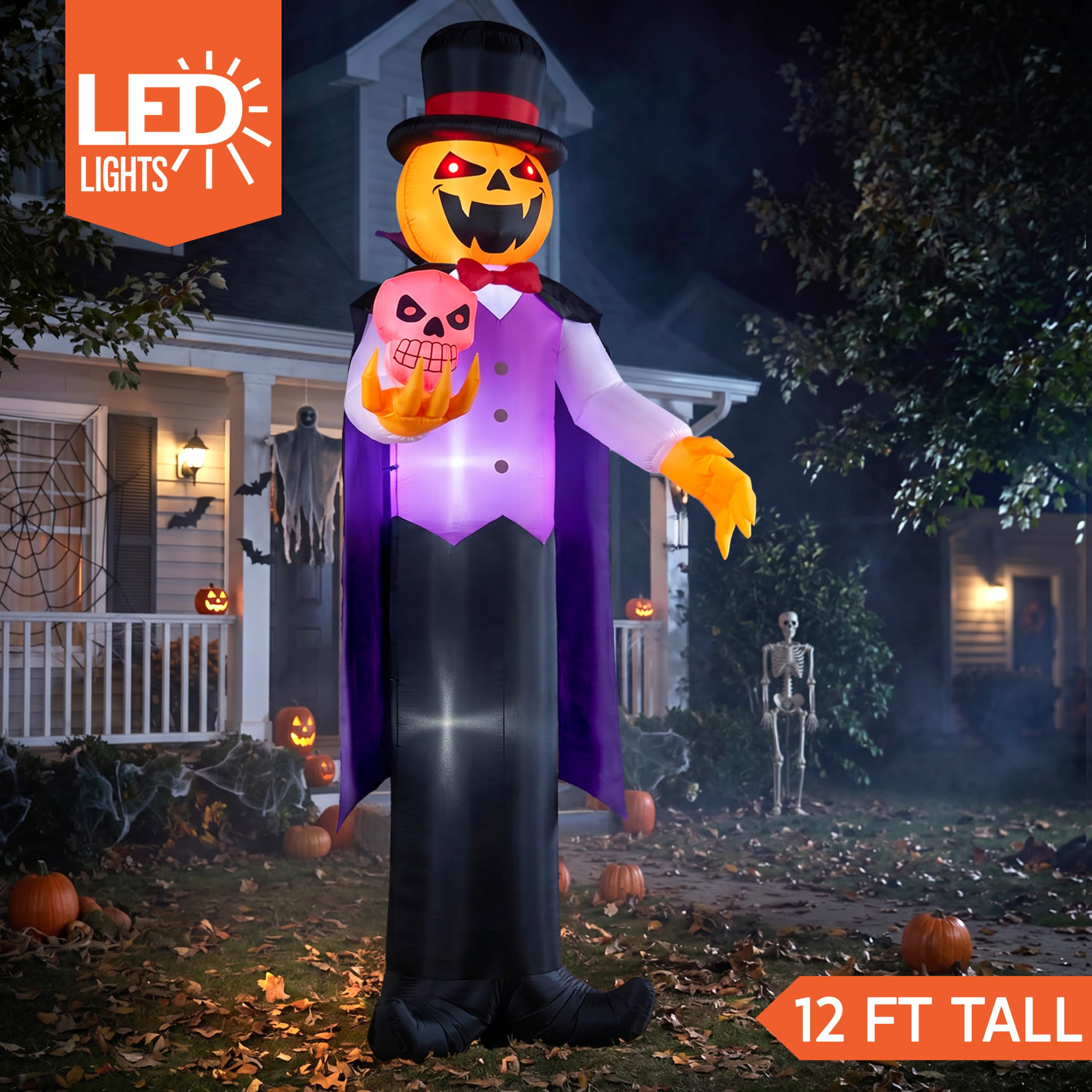 Halloween Inflatable Pumpkin Ghost Vampire 12ft with LED Eyes – Yard - Image 2