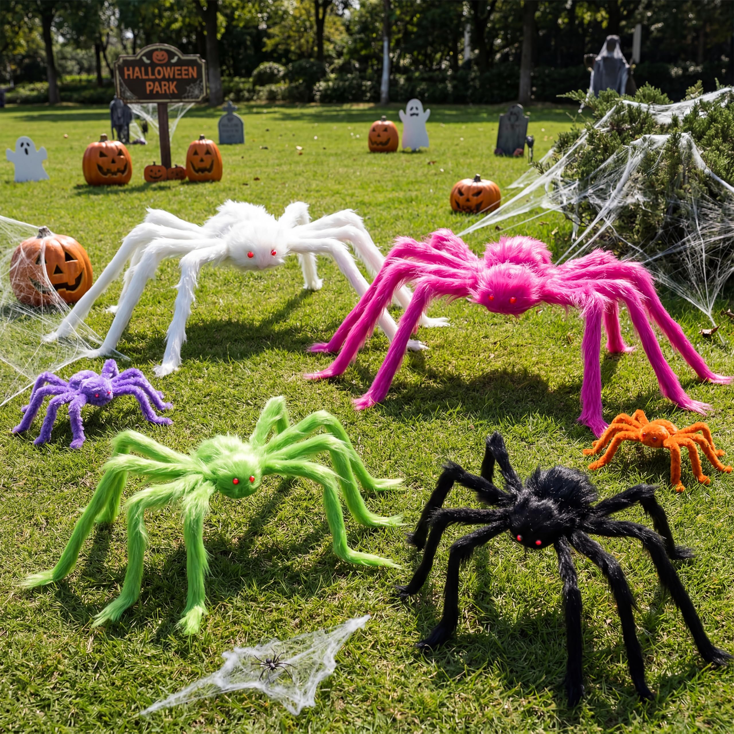 JOYIN 6 Pack Colorful Giant Spiders - Halloween Outdoor Yard Decoration - Image 2