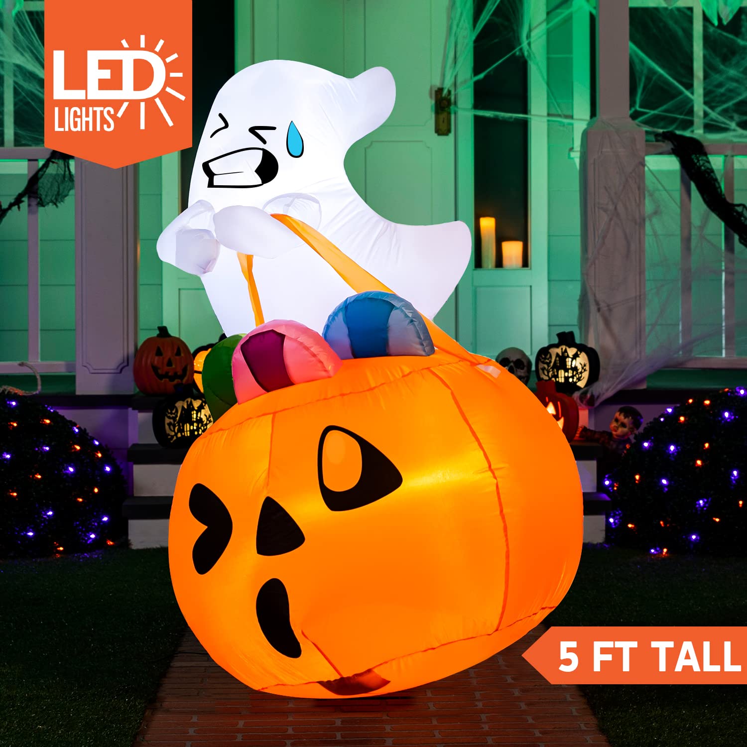 Halloween Inflatable Ghost 5ft with LED Lights – Outdoor Yard Decor - Image 2