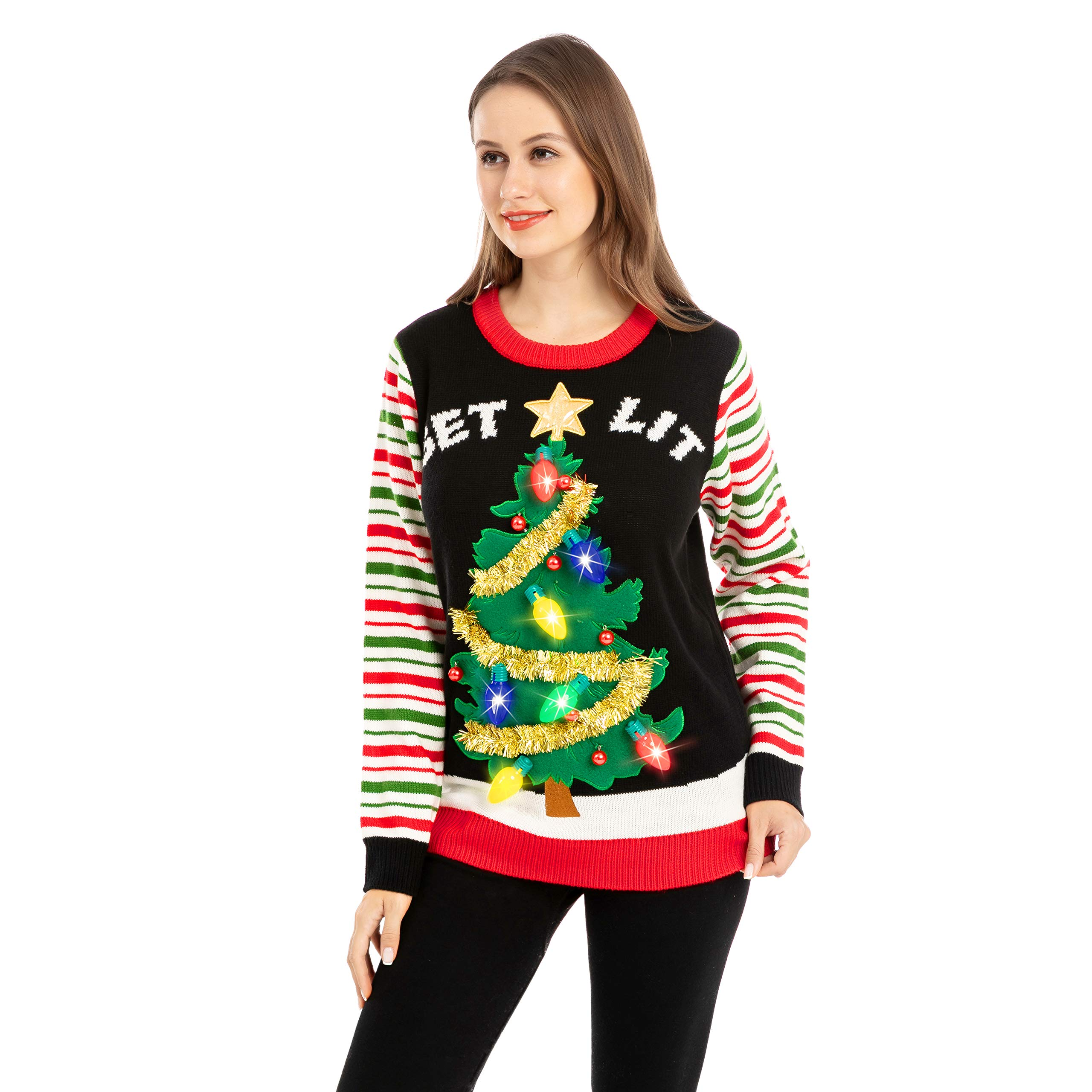 Get lit Christmas Tree ugly sweater with Light Bulbs (Women) - Image 3