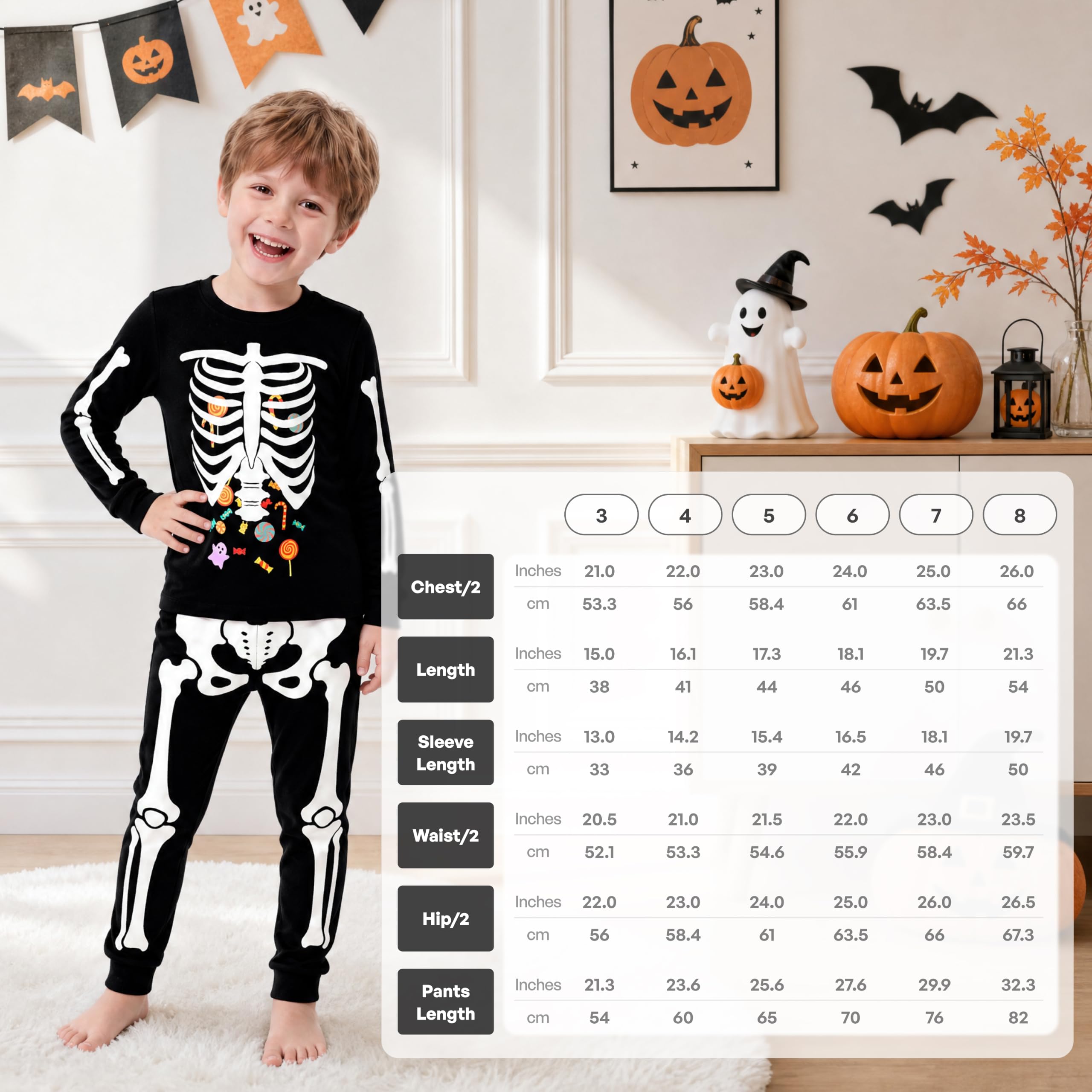 Giggling Getup Kids Skeleton Pajamas - Glow in the Dark 100% Cotton for 3T-8Y - Image 3
