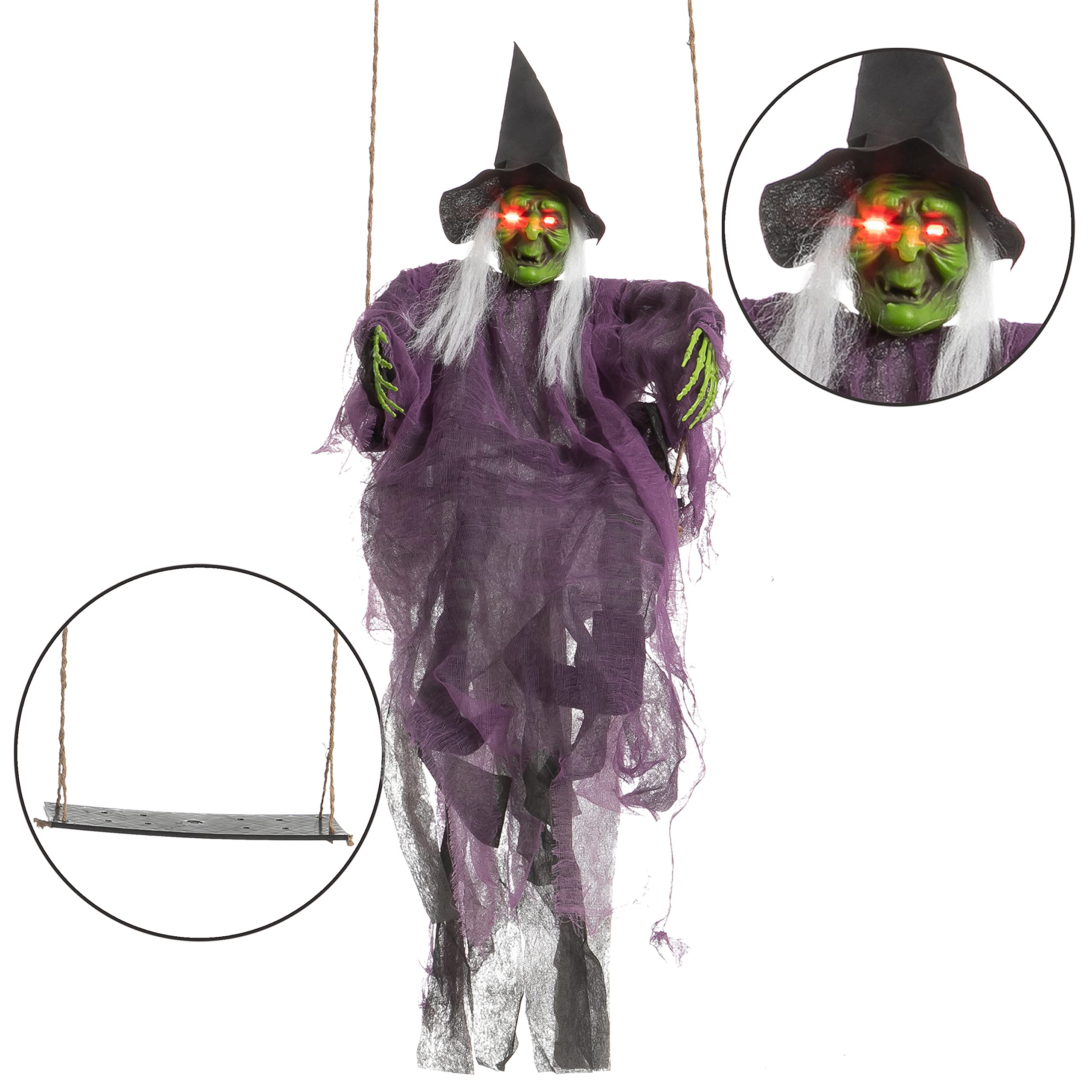 2 Packs Halloween Lighted Swinging Pumpkin & Witch - Image 3