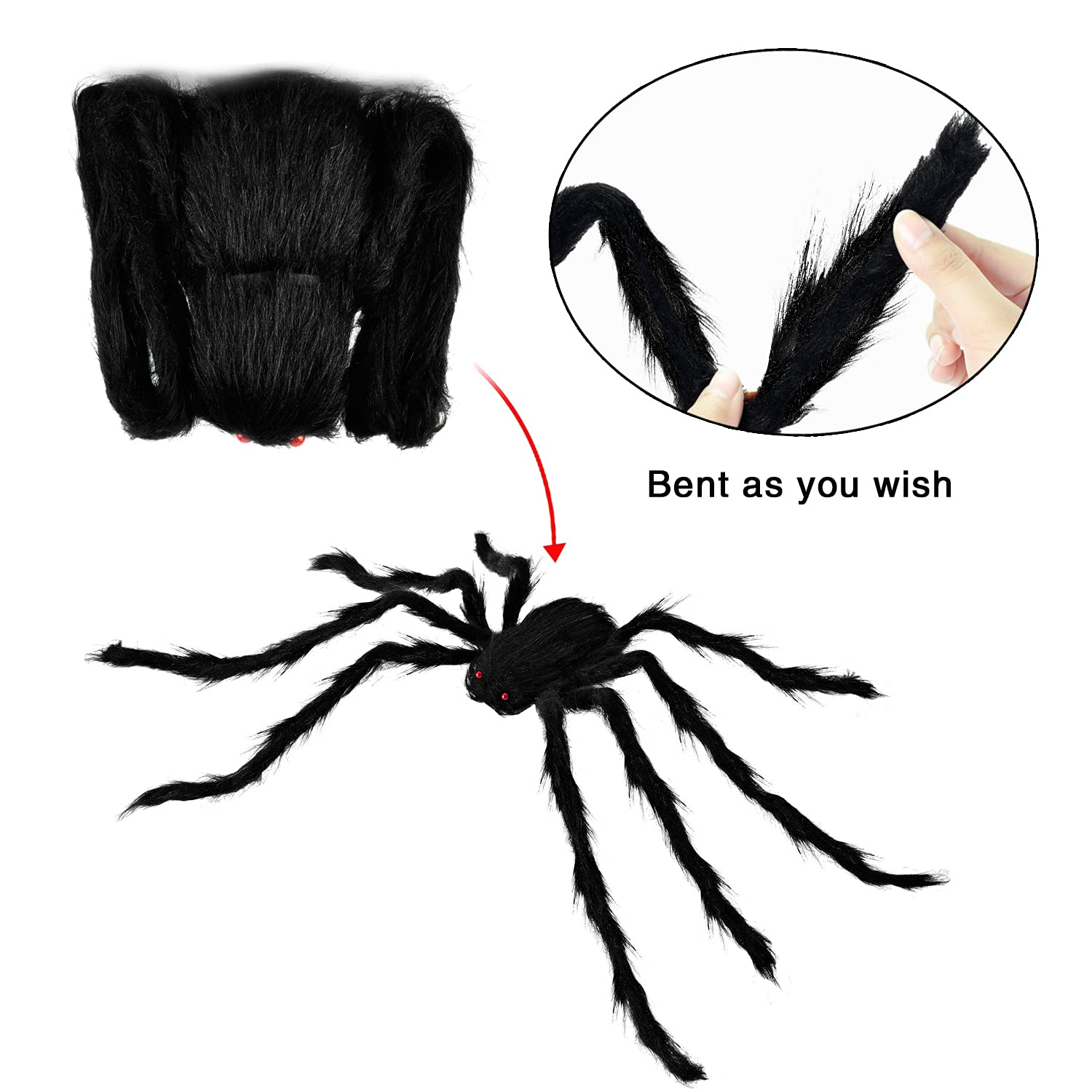 Halloween Realistic Hairy Spiders, 5 Pack - Image 3