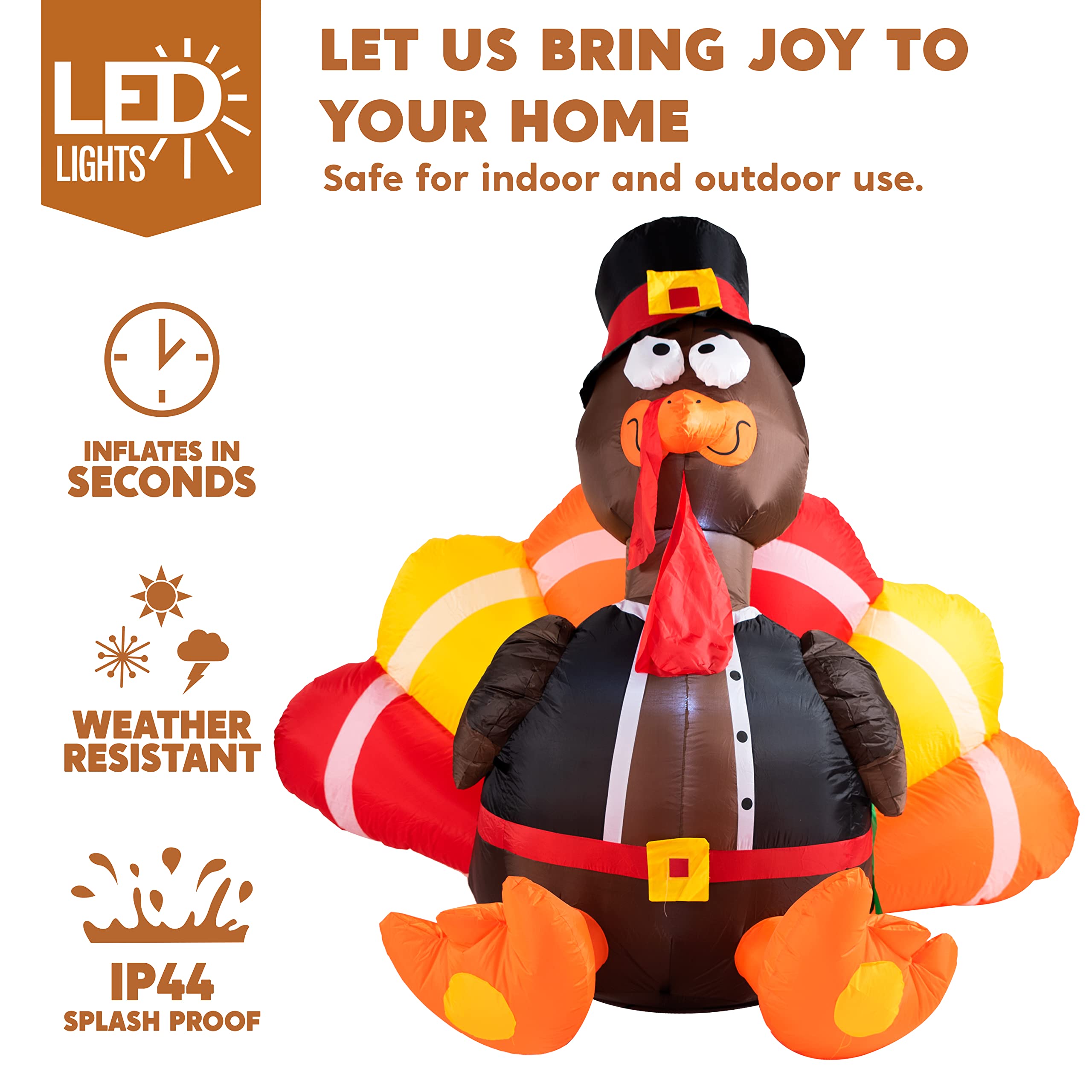 JOYIN 6 FT Thanksgiving Inflatable Turkey - LED Light Up Outdoor Decor - Image 3