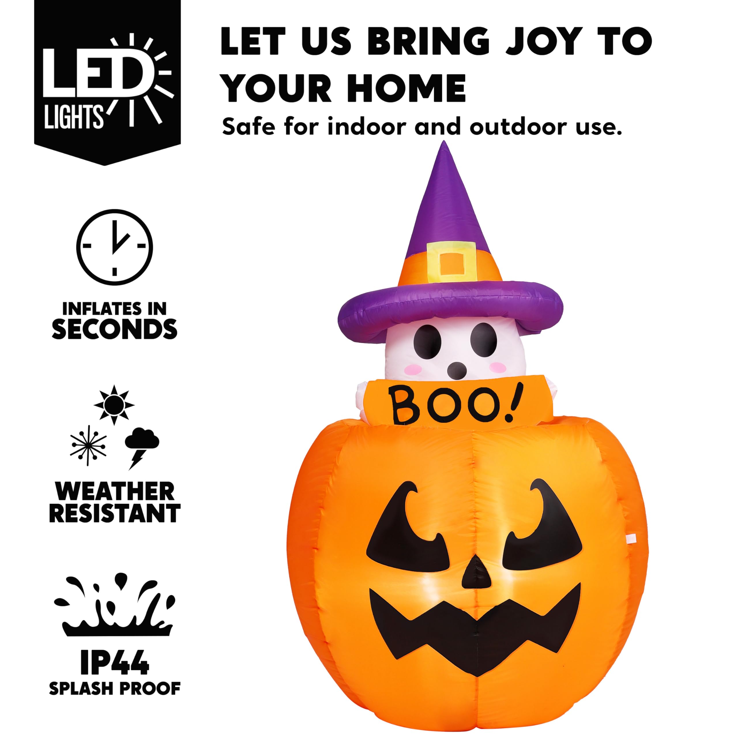 Joiedomi 5 FT Animated Pumpkin Ghost Inflatable - LED Outdoor Decor - Image 3