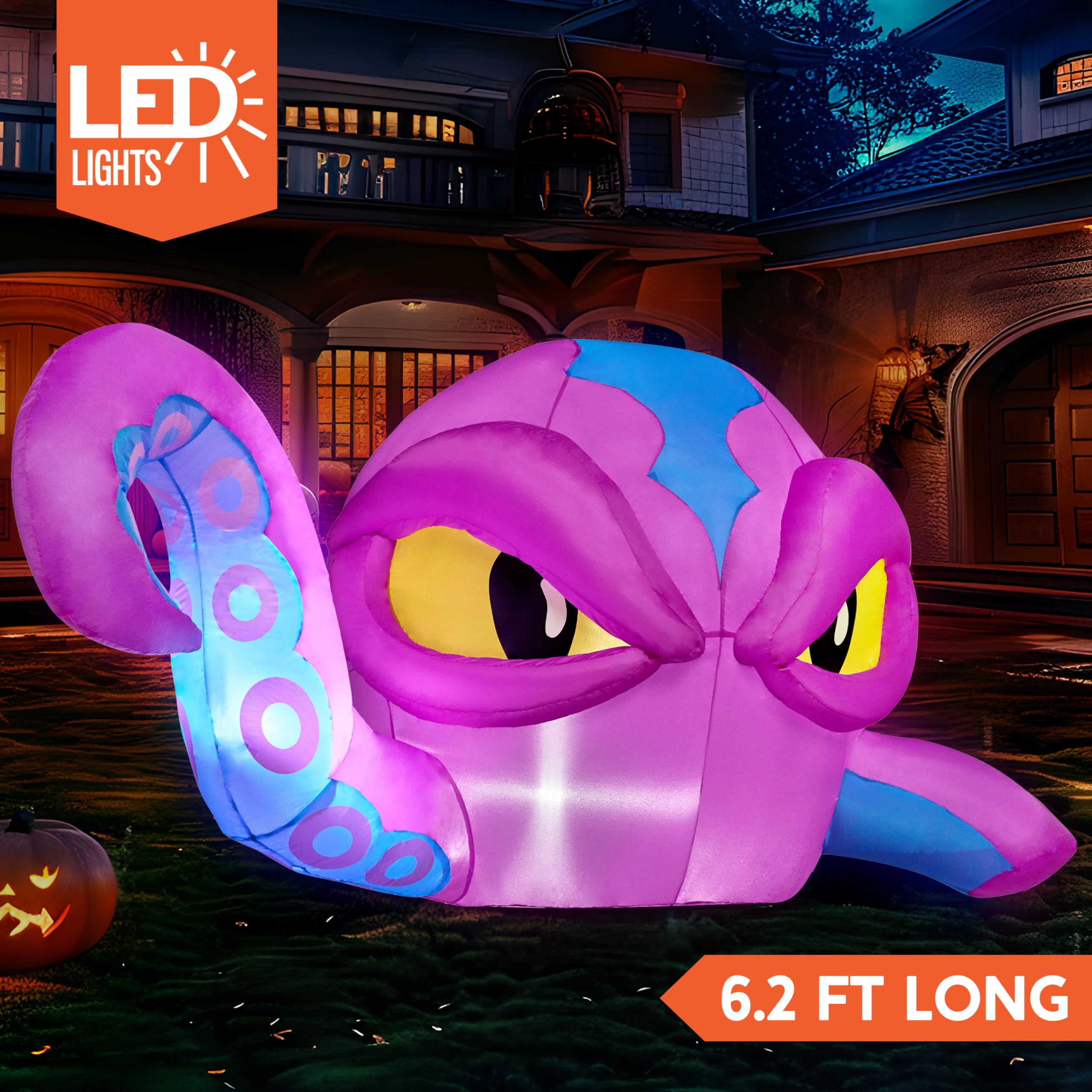 Joiedomi 4 FT Inflatable Purple Octopus Window Decor - LED Halloween Prop - Image 3