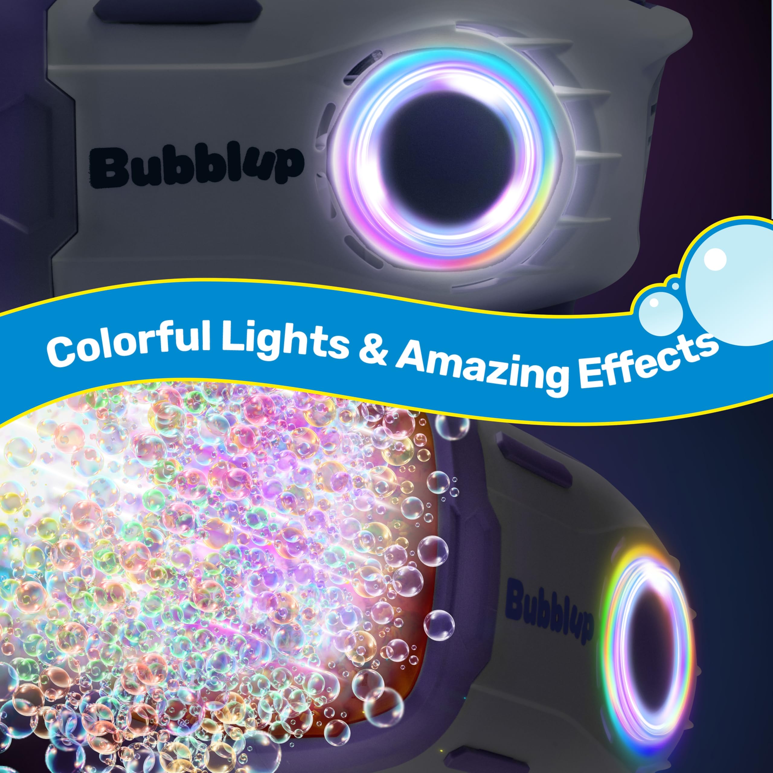 Play-Act 69 Holes Bubble Machine Guns Toys, Bazooka Rocket Shape Bubble Gun for Kids Adults, Colored Lights Blaster Blower with Solution,purple - Image 3