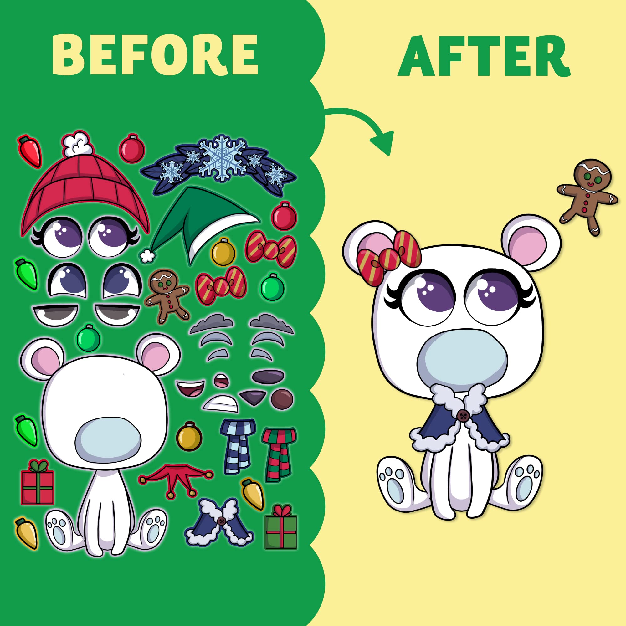 Make-a-face Christmas Sticker in 6 Designs, 36 Pcs - Image 4