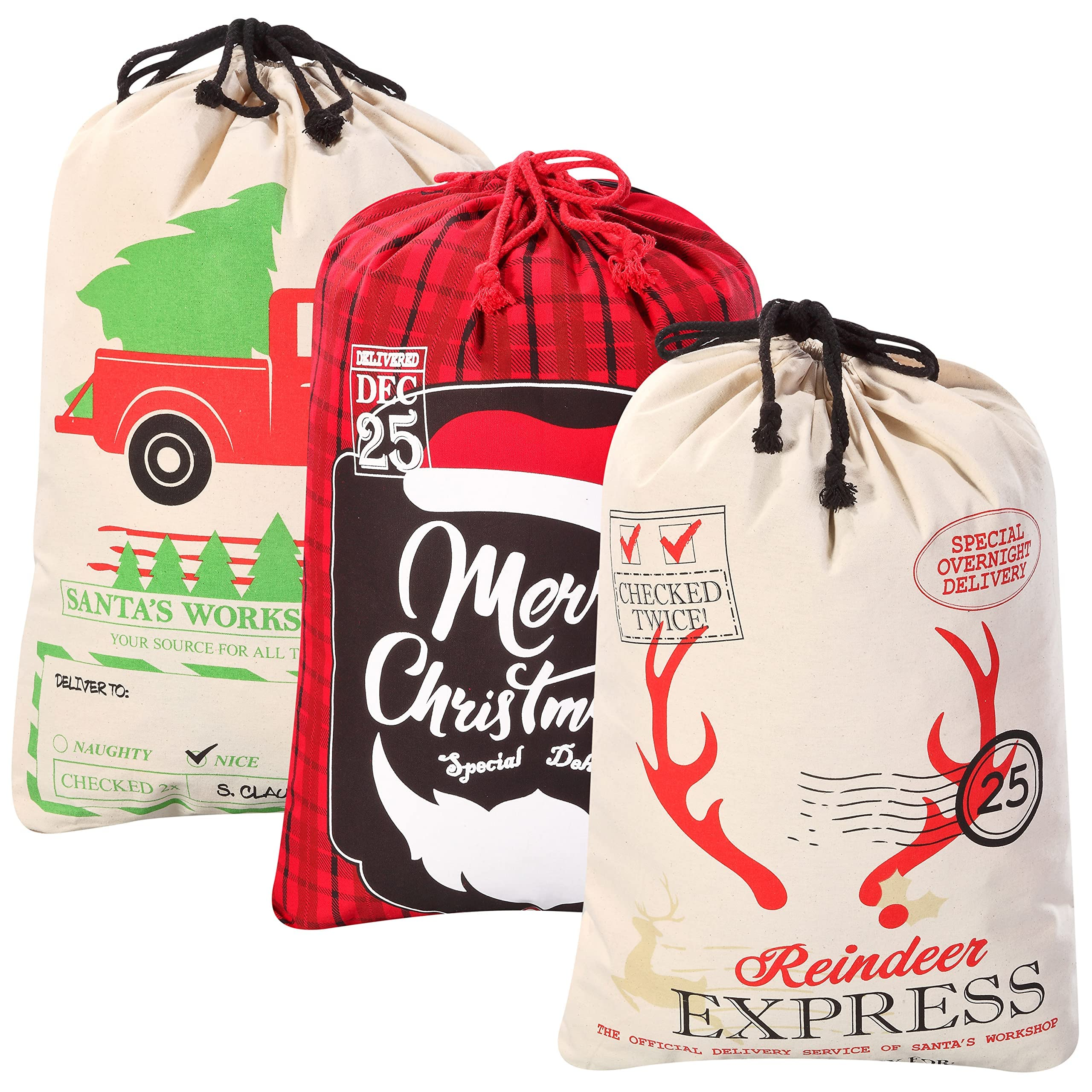 Christmas Canvas Burlap Gift Bags, 3Pcs - Image 3