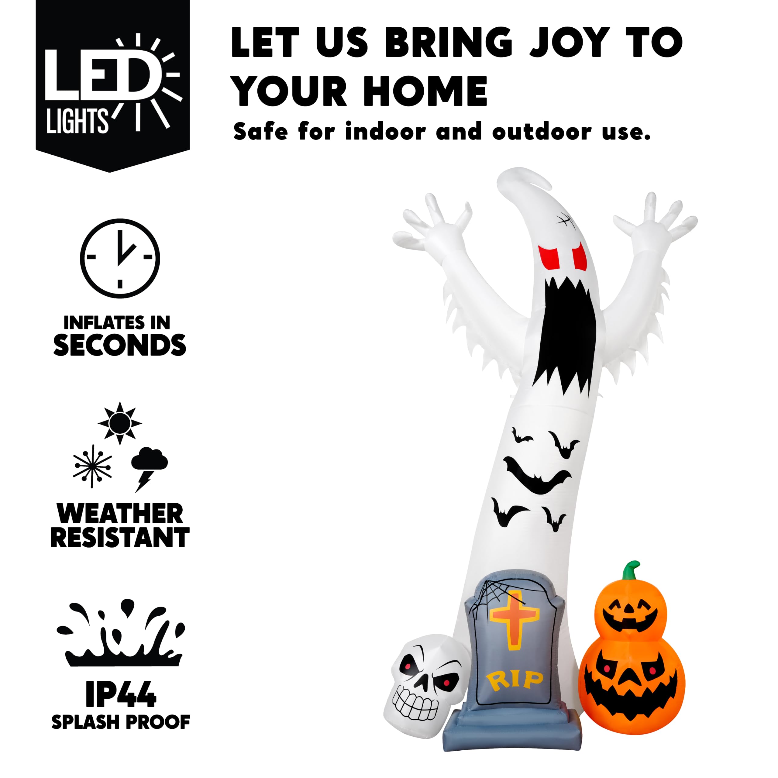 Halloween Inflatable Ghost Skeleton 12ft with LED | Outdoor Yard - Image 4