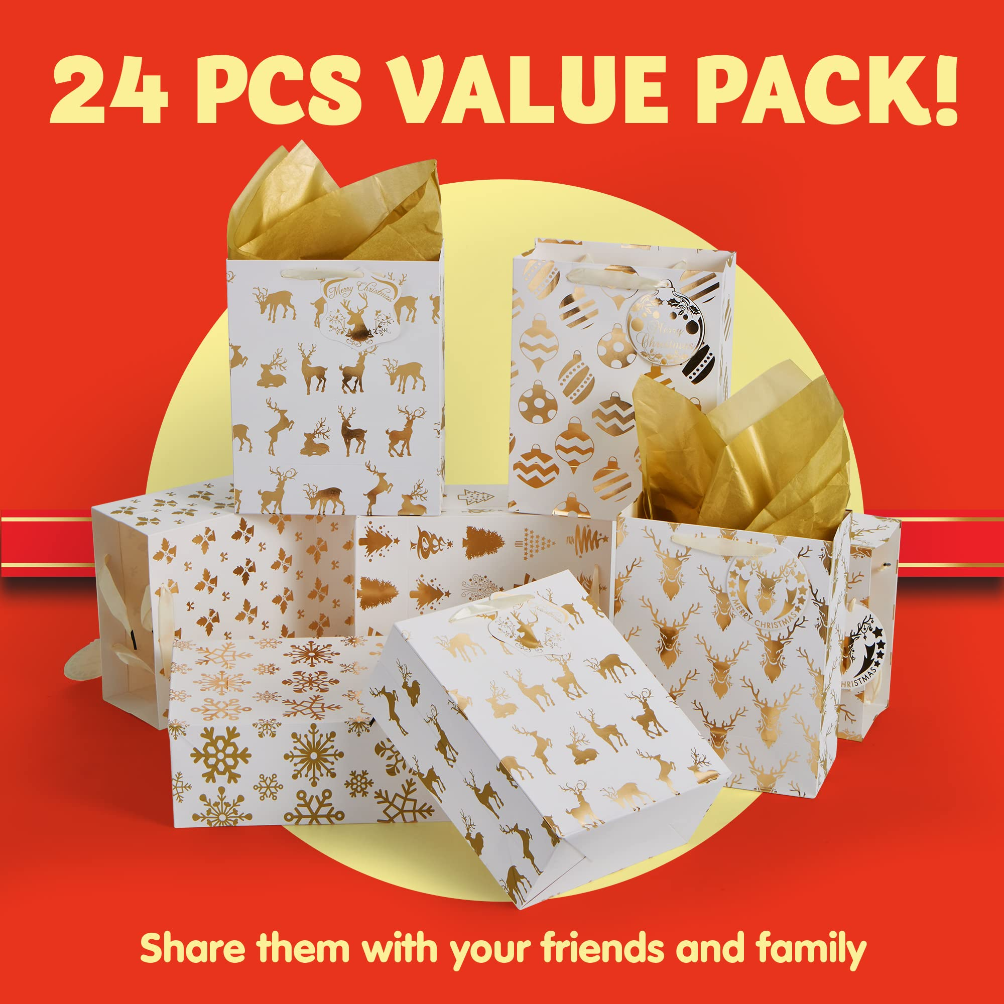 24Pcs Christmas Foil Gold Gift Bags - Image 4