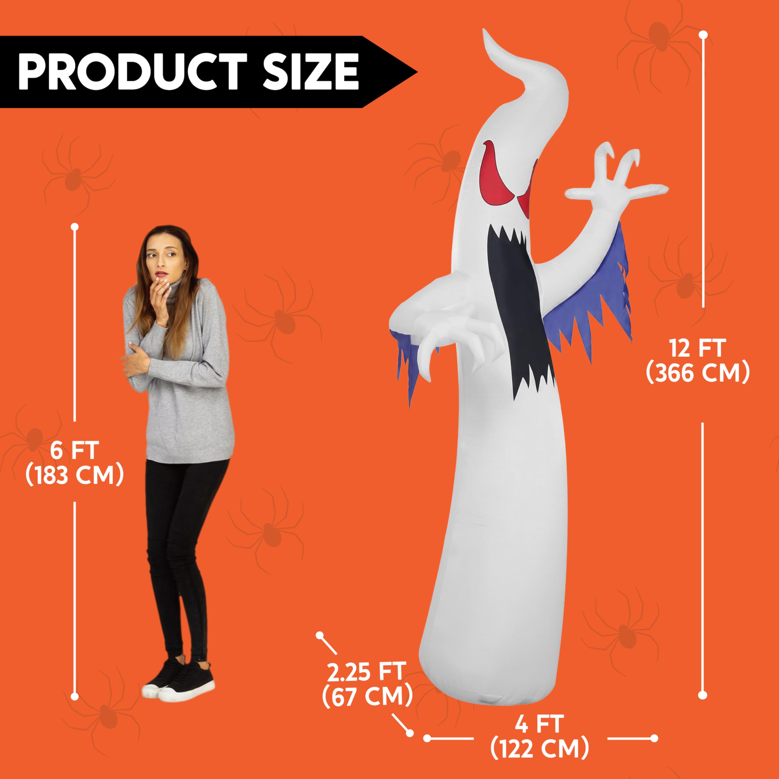 12FT Scary Ghost Halloween Inflatable with LED | Outdoor Yard - Image 4