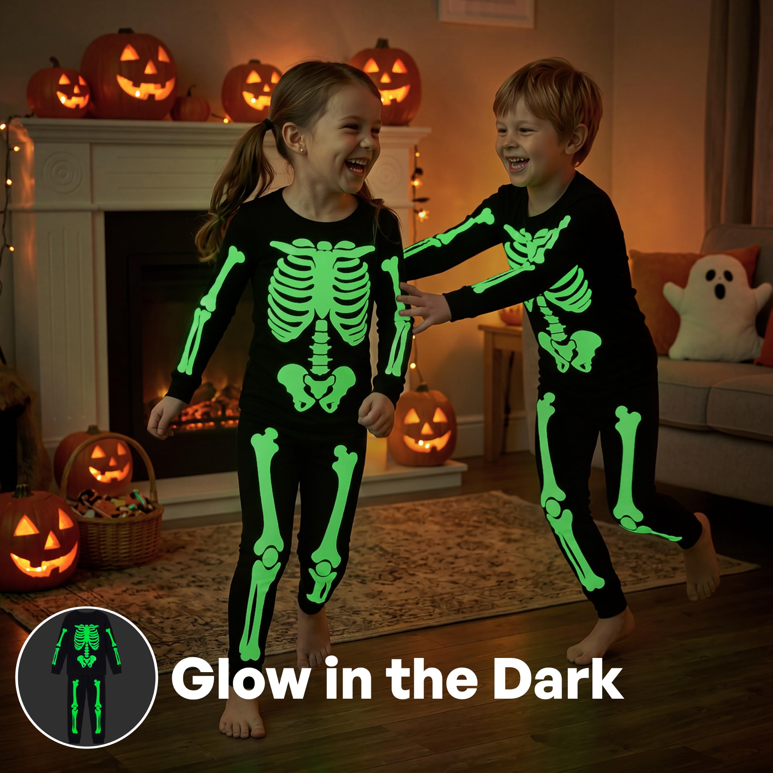 Giggling Getup Kids Skeleton Pajamas - Glow in the Dark 100% Cotton for 3T-8Y - Image 13