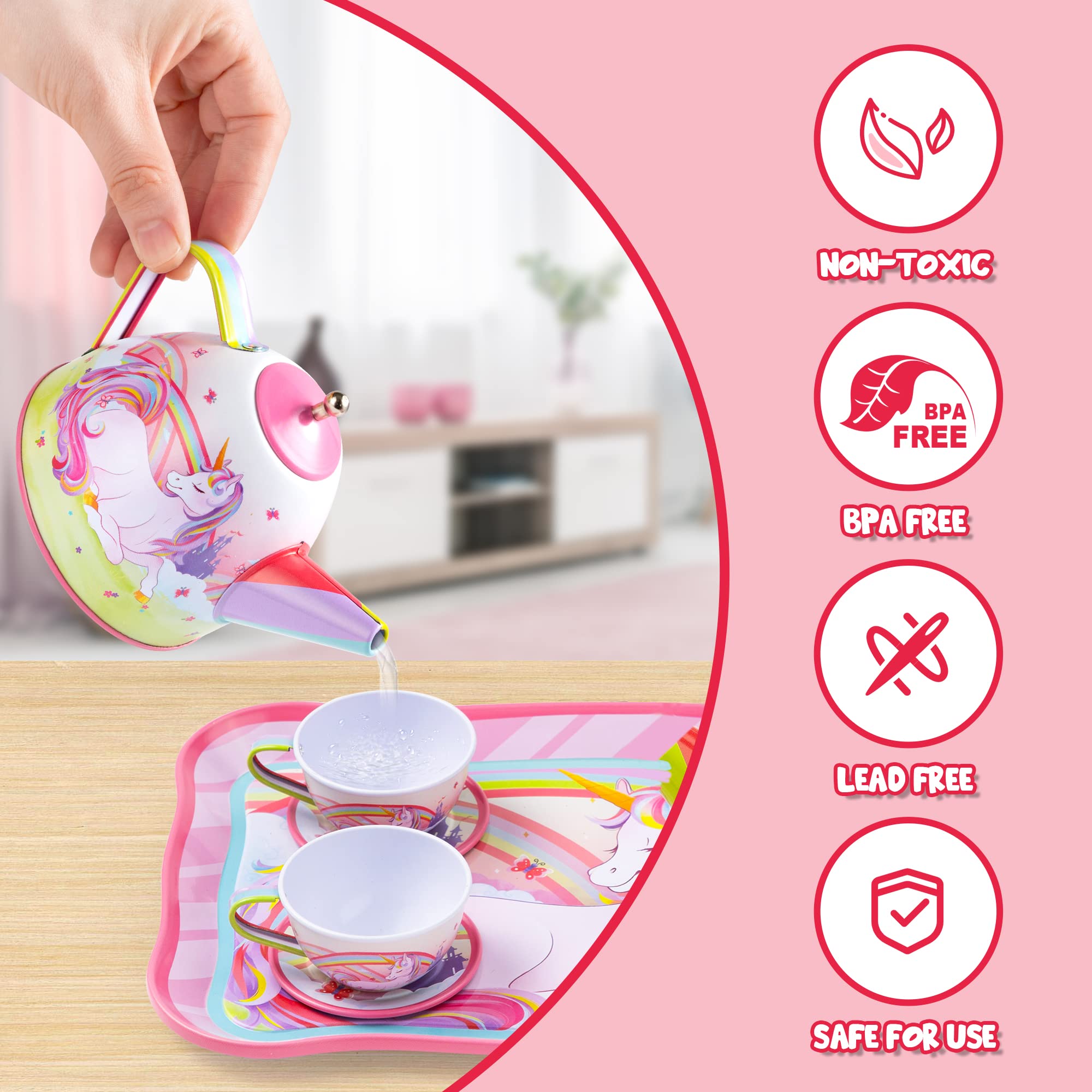 Unicorn Tin Teapot Set With Mermaid Case, 14 Pcs - Image 4