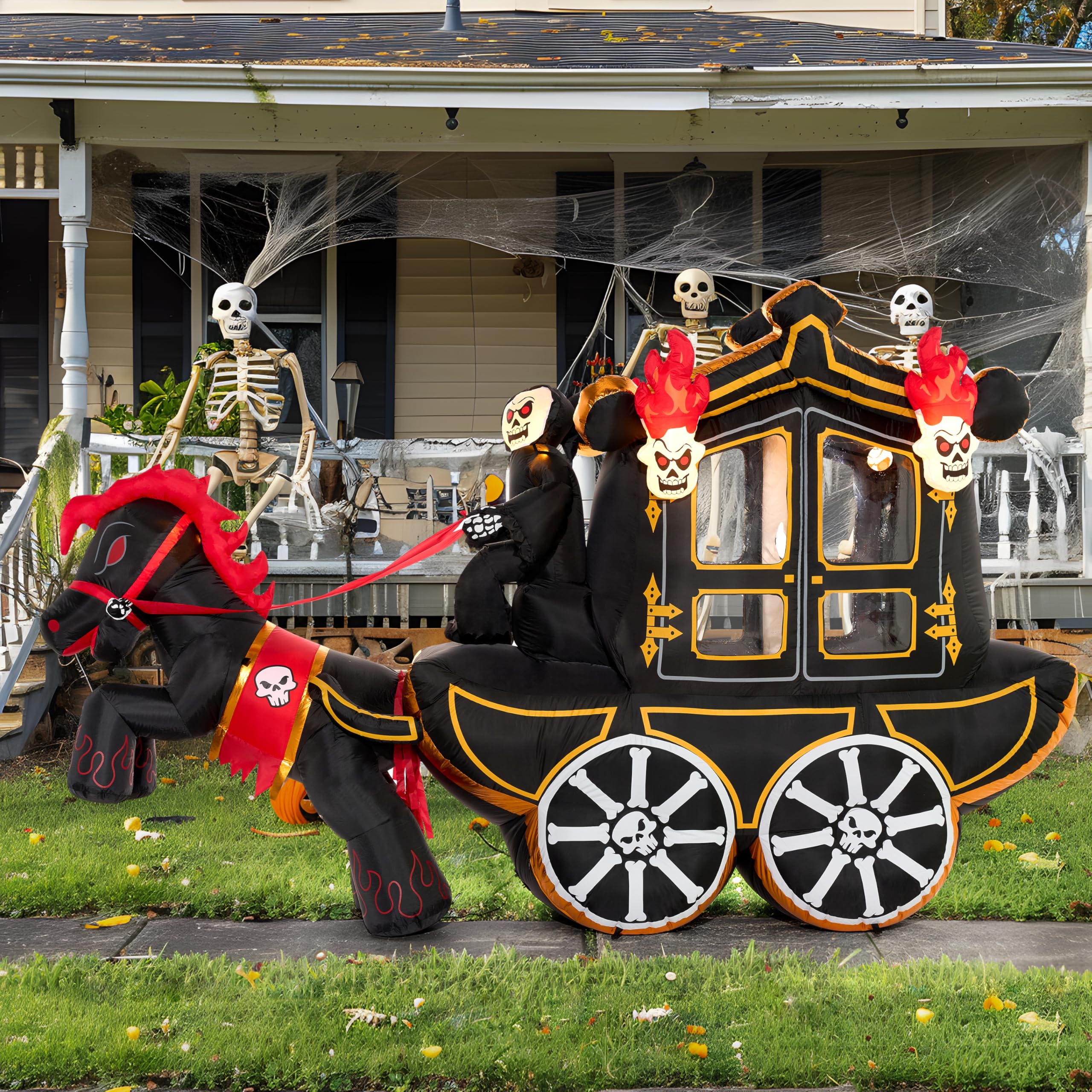 Joiedomi 10 FT Hellfire Carriage Inflatable with LEDs - Halloween Yard Decor - Image 4