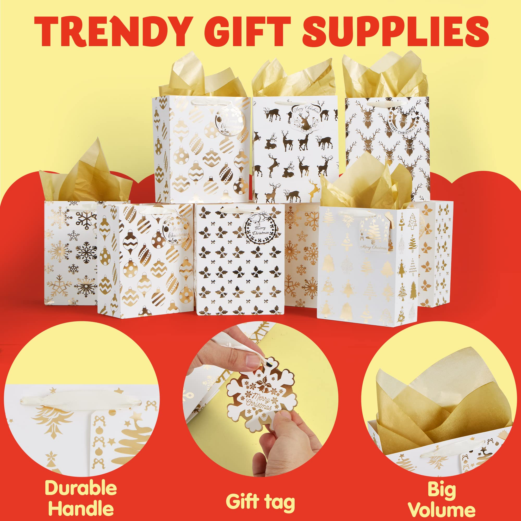 24Pcs Christmas Foil Gold Gift Bags - Image 5