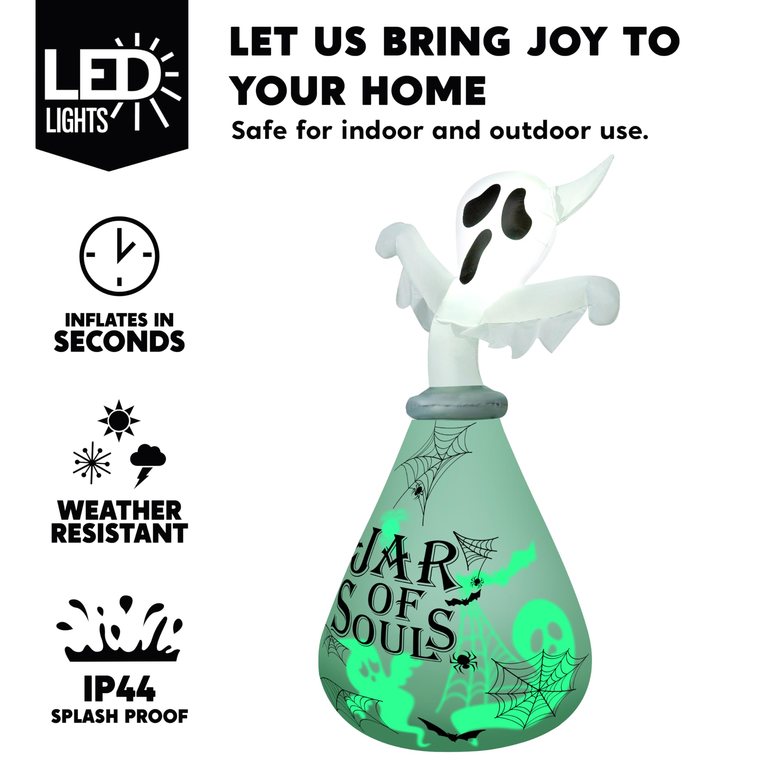 Halloween Inflatable Ghost in Jar 6ft with Green LED Lights - Image 3