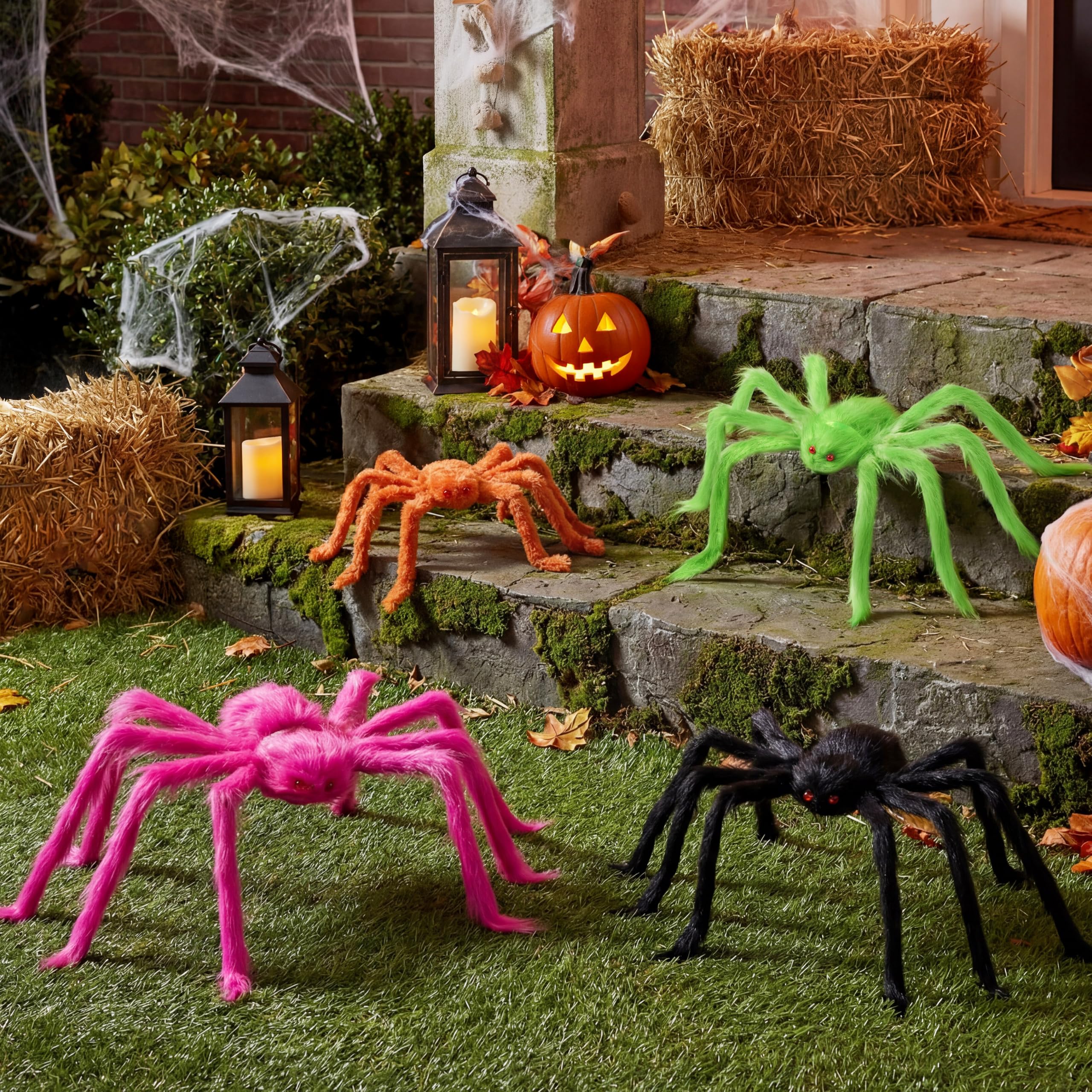 JOYIN 6 Pack Colorful Giant Spiders - Halloween Outdoor Yard Decoration - Image 4