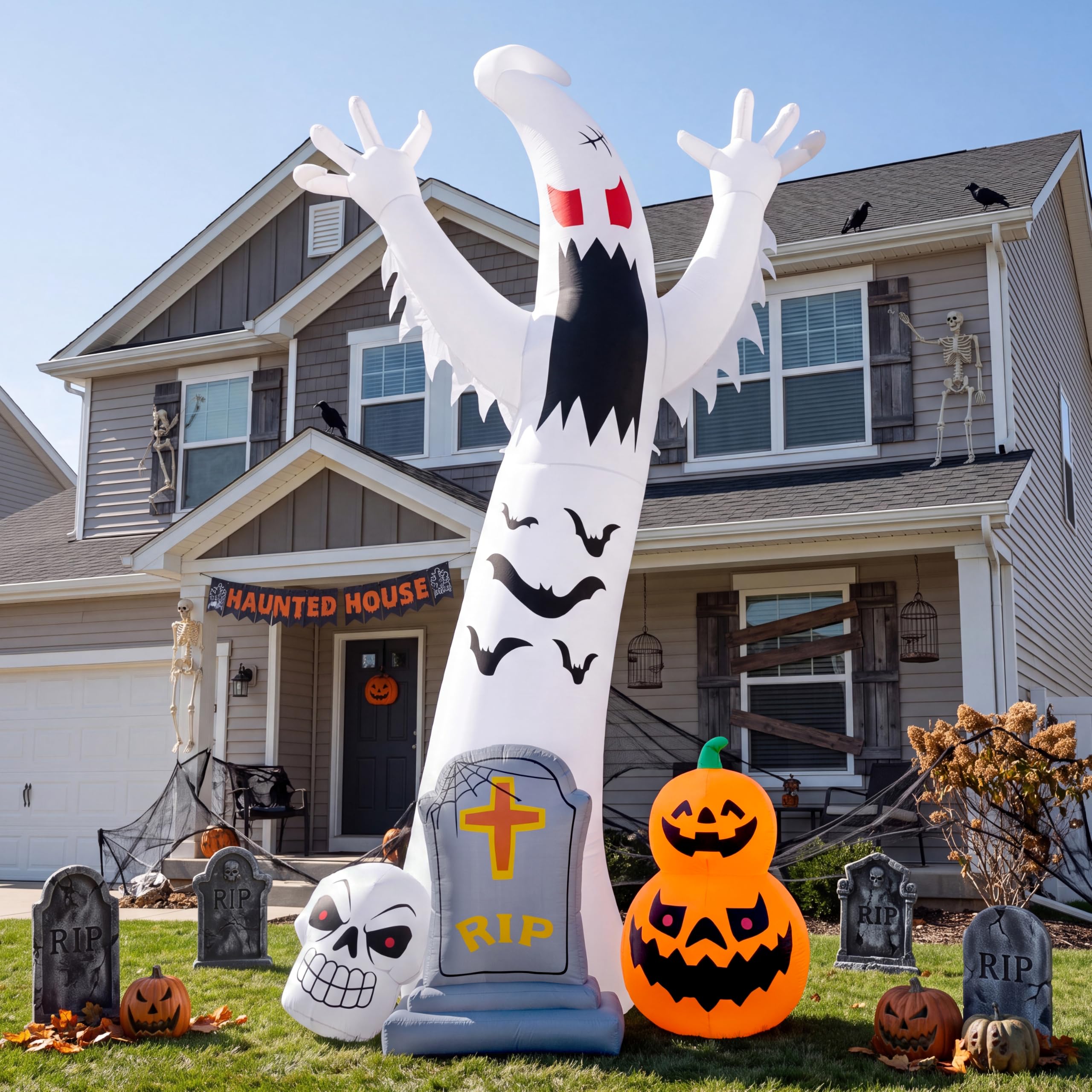 Halloween Inflatable Ghost Skeleton 12ft with LED | Outdoor Yard - Image 5