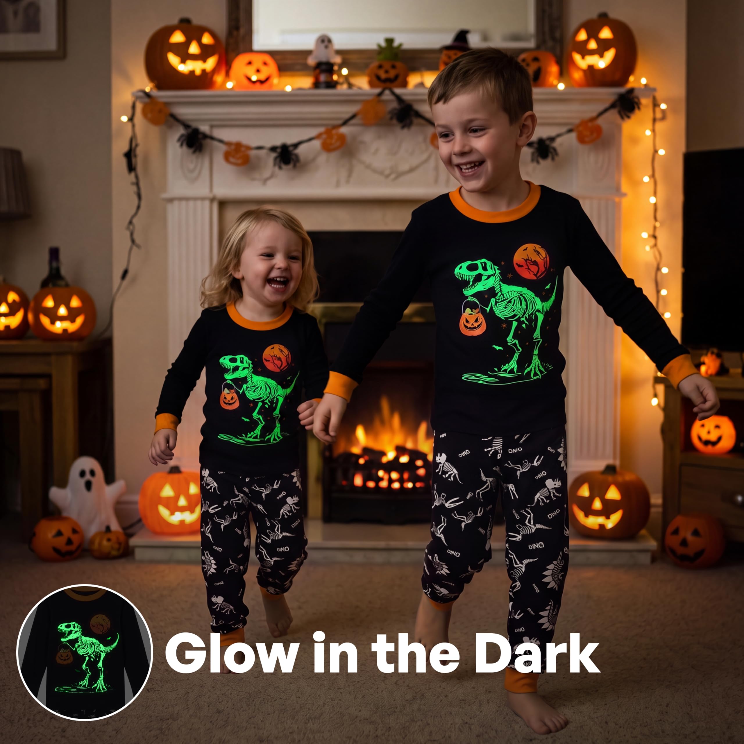 Giggling Getup Kids Skeleton Pajamas - Glow in the Dark 100% Cotton for 3T-8Y - Image 25