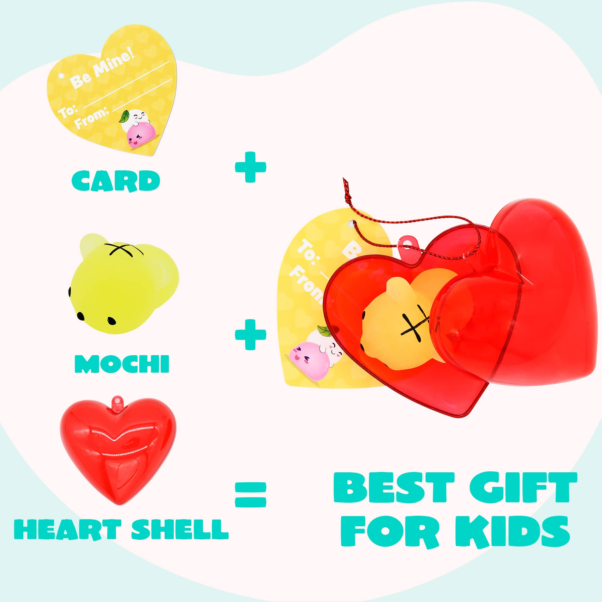 28Pcs Glow In The Dark Mochi Squishy Toys Filled Hearts Set with Kids Valentines Cards - Image 5