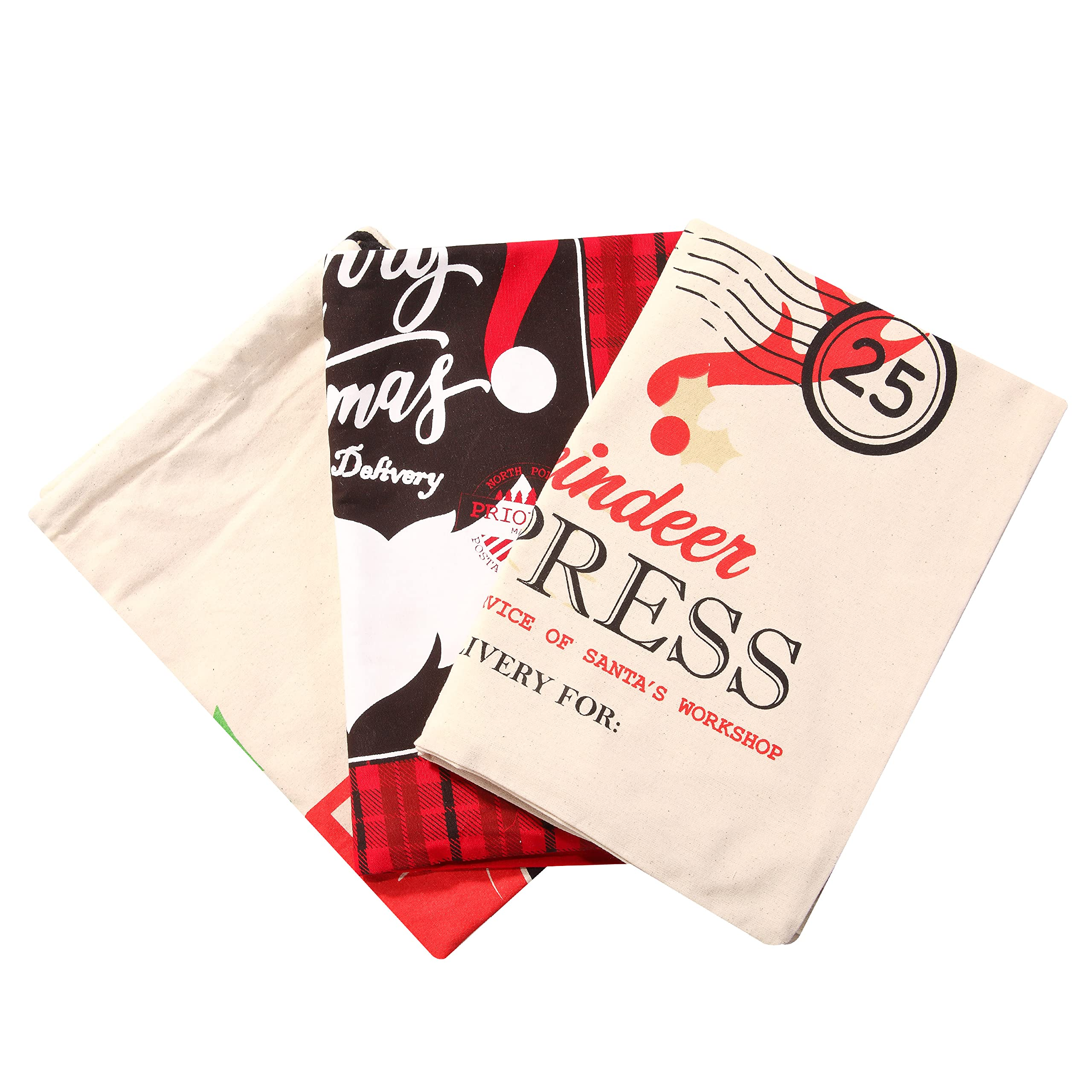 Christmas Canvas Burlap Gift Bags, 3Pcs - Image 4