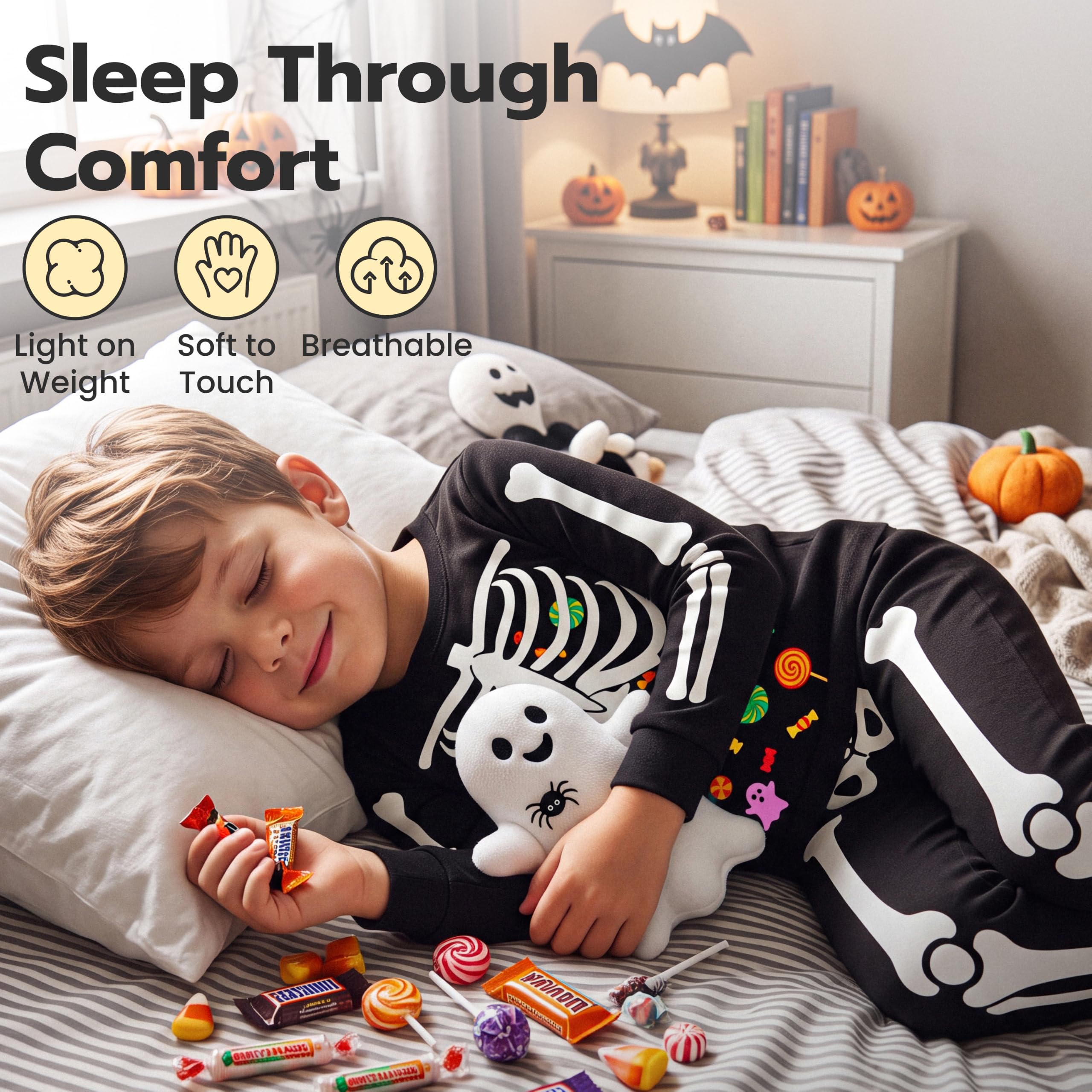 Giggling Getup Kids Skeleton Pajamas - Glow in the Dark 100% Cotton for 3T-8Y - Image 4