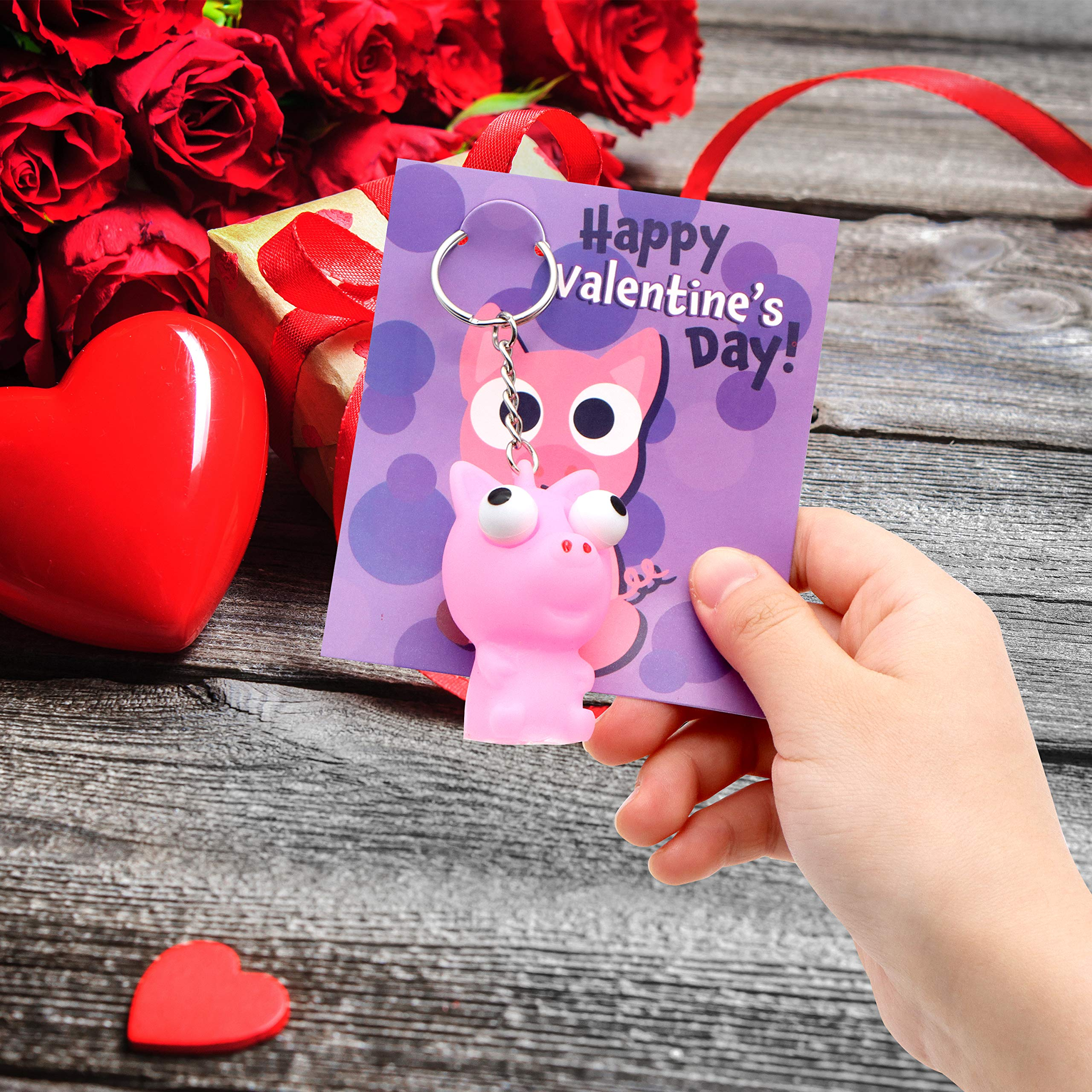 28Pcs Animal Keychains featuring Bulging Eyes with Kids Valentines Cards - Image 5