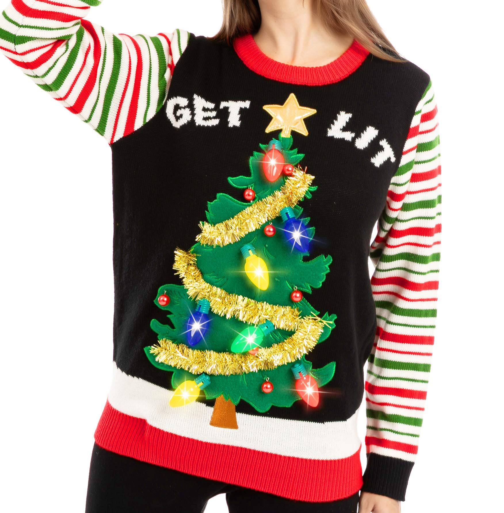 Get lit Christmas Tree ugly sweater with Light Bulbs (Women) - Image 4