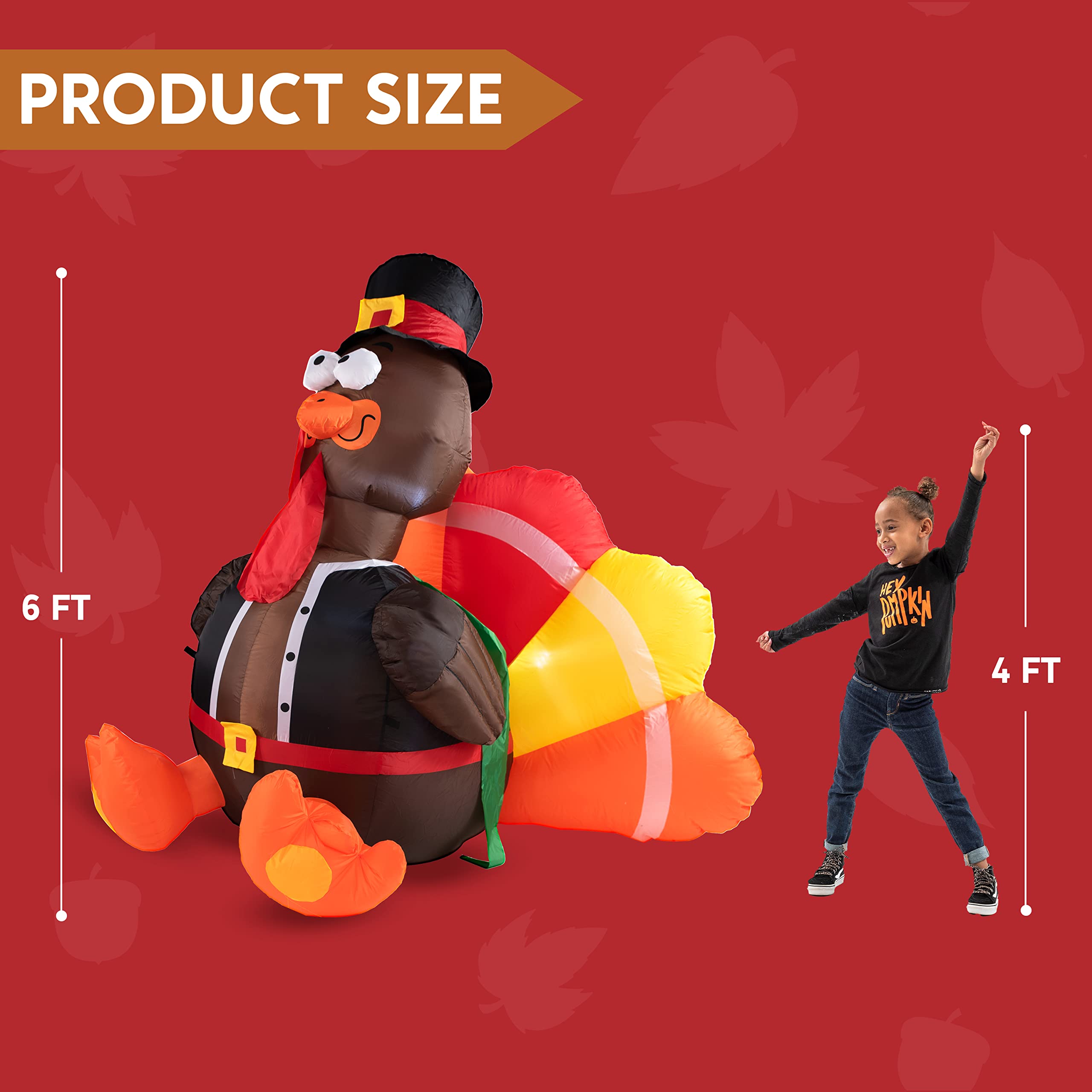 JOYIN 6 FT Thanksgiving Inflatable Turkey - LED Light Up Outdoor Decor - Image 5
