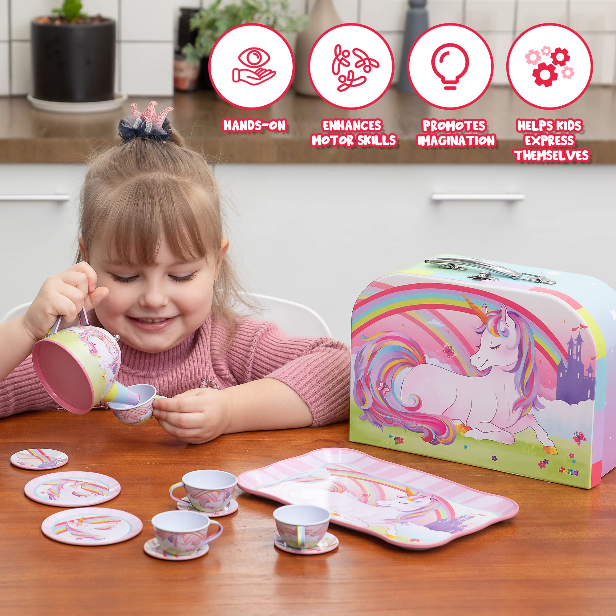 Unicorn Tin Teapot Set With Mermaid Case, 14 Pcs - Image 5