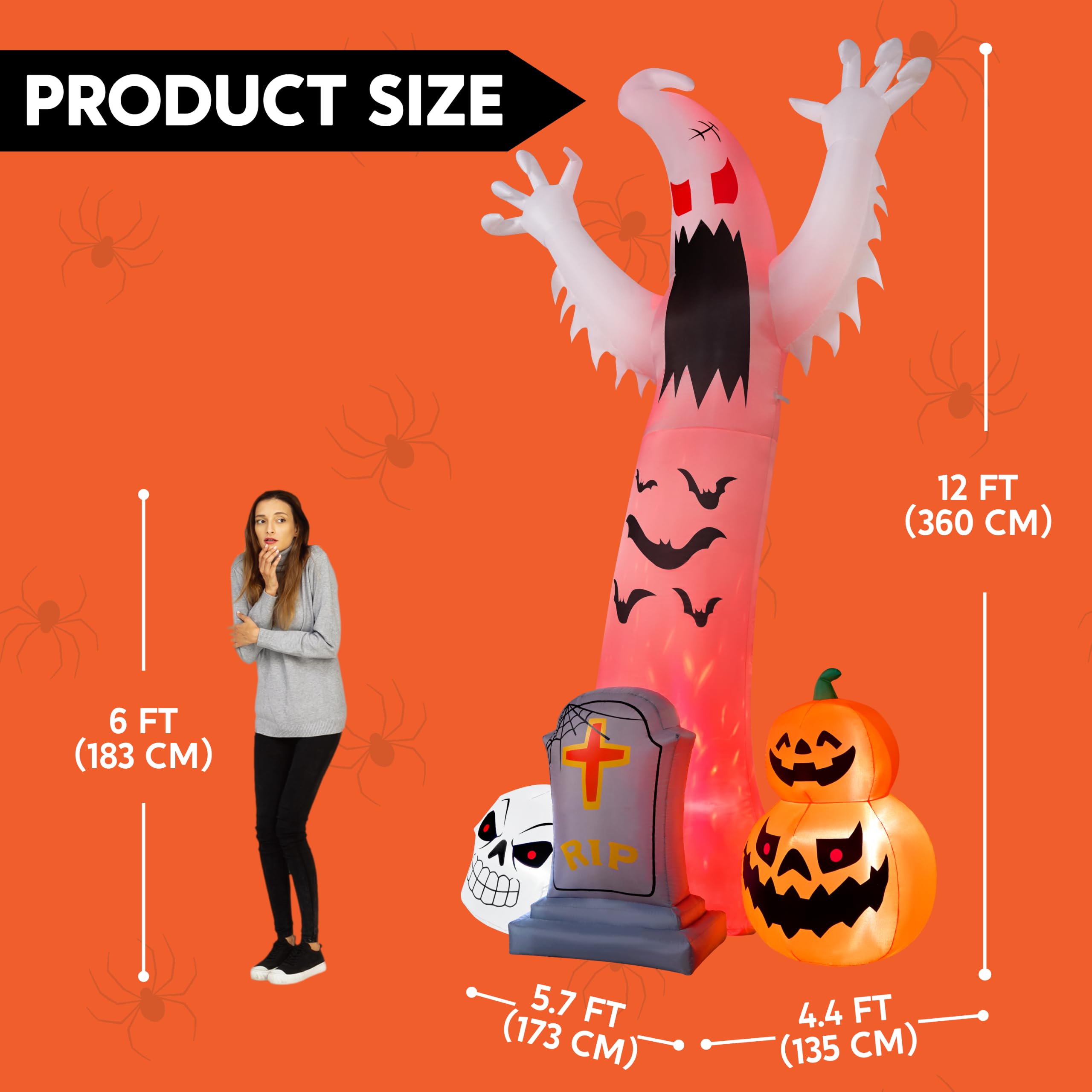 Halloween Inflatable Ghost Skeleton 12ft with LED | Outdoor Yard - Image 6