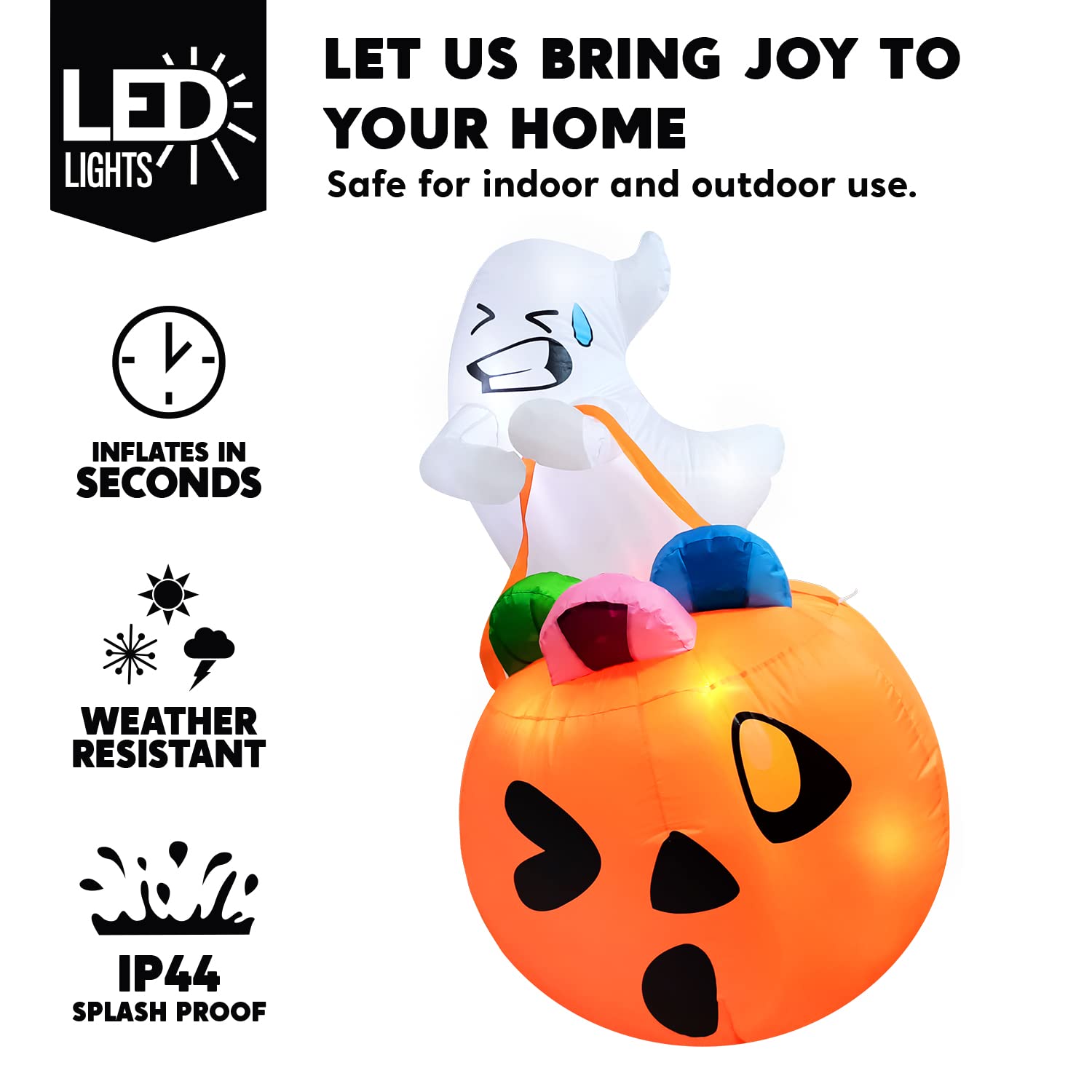 Halloween Inflatable Ghost 5ft with LED Lights – Outdoor Yard Decor - Image 3
