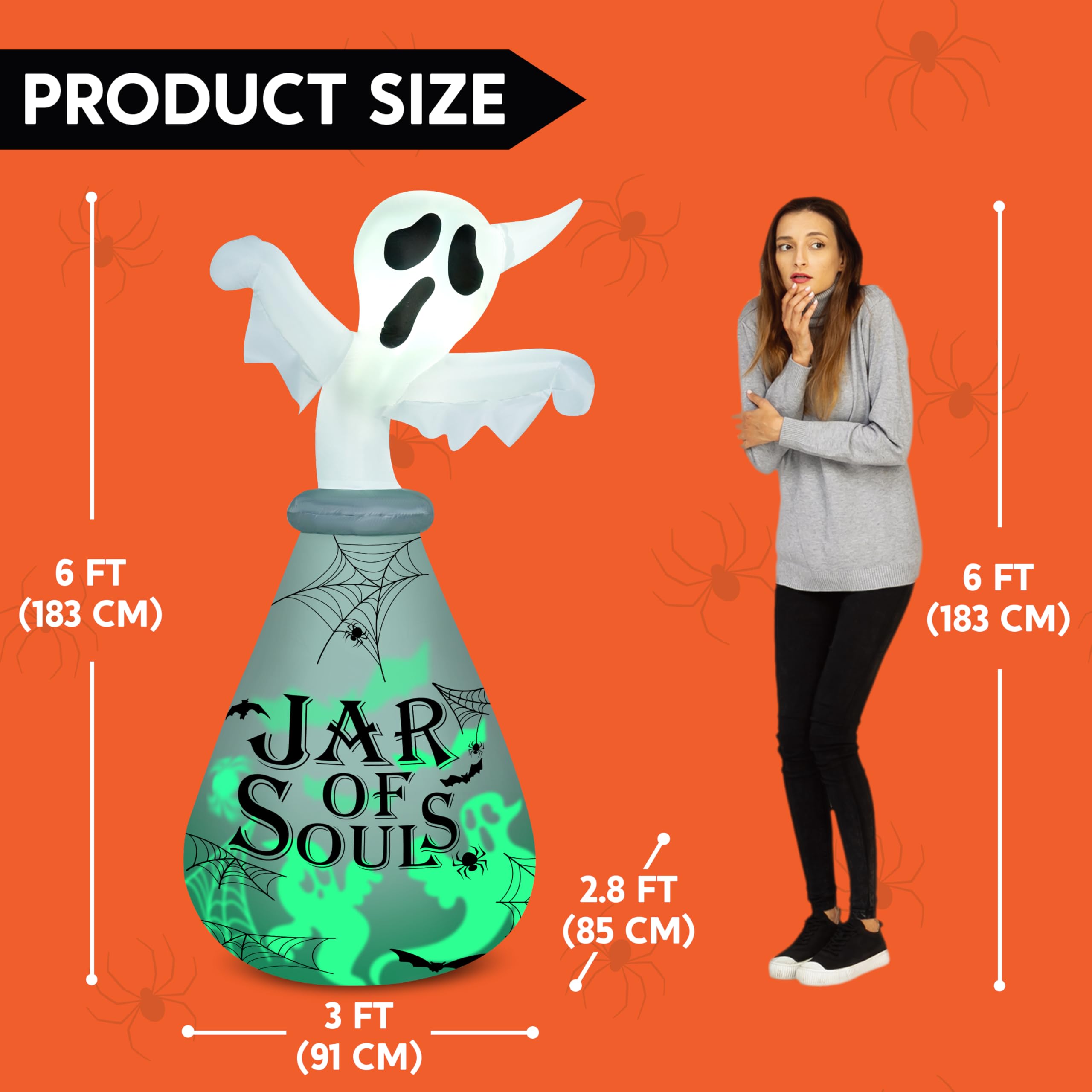 Halloween Inflatable Ghost in Jar 6ft with Green LED Lights - Image 4